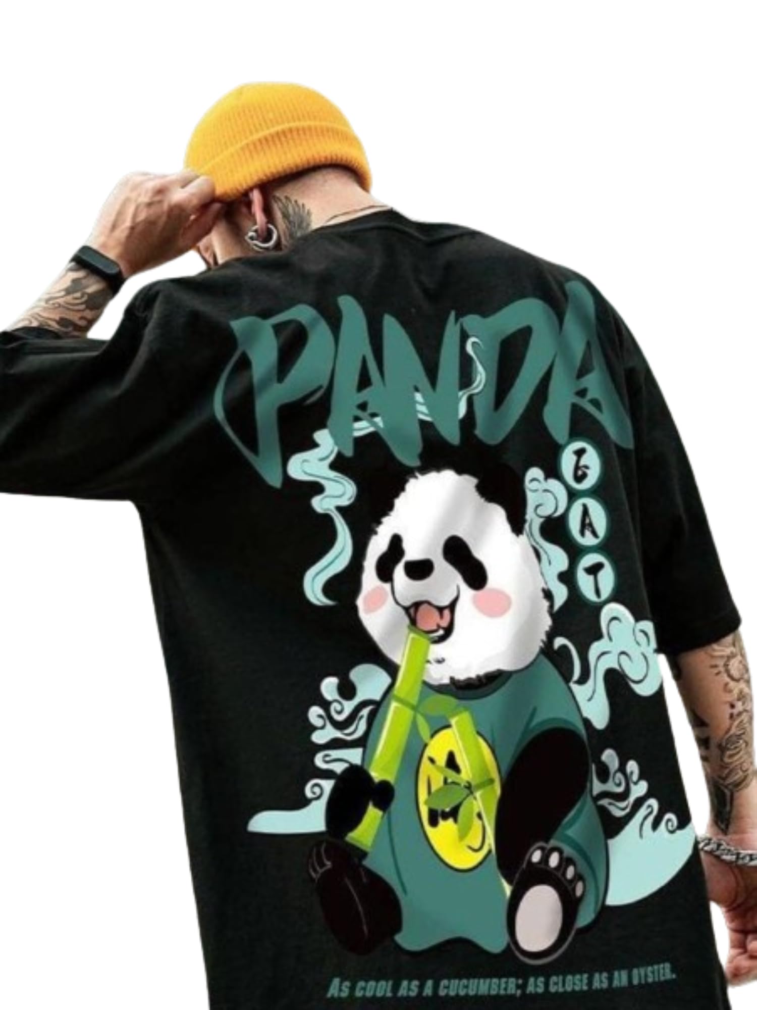 CrazyBeeCB Black Trendy Front and Back Printed Oversized Round Neck T-Shirt for Men