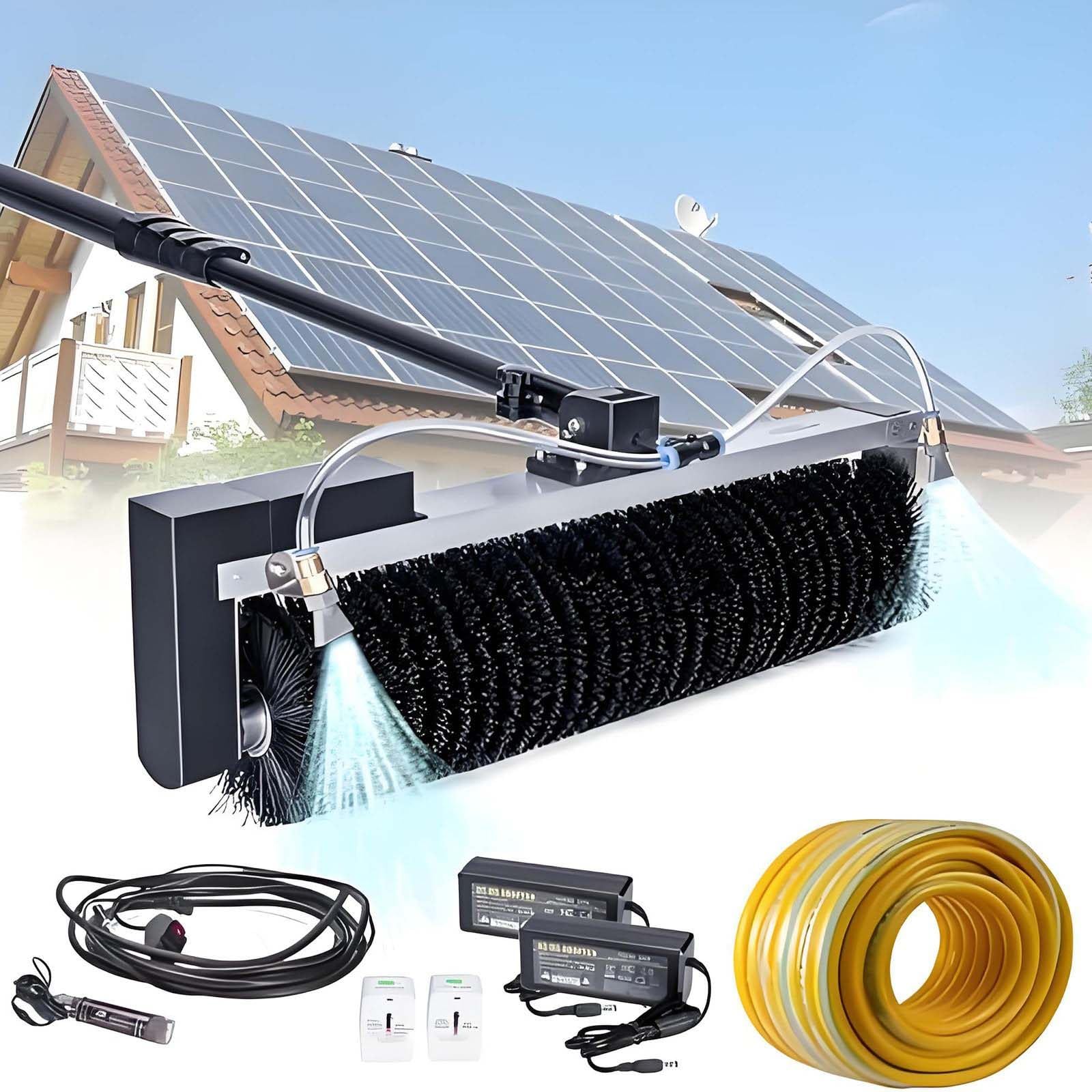 GUTYGIO 3.5M/5.5M/7.5M (Long Reach) Solar Panel Cleaning Brush & Pole with Inline Water Filter System, Extendable Water Fed Pole Cleaning Kit with Power Converter MainsElectricity-7.5m/24.6ft