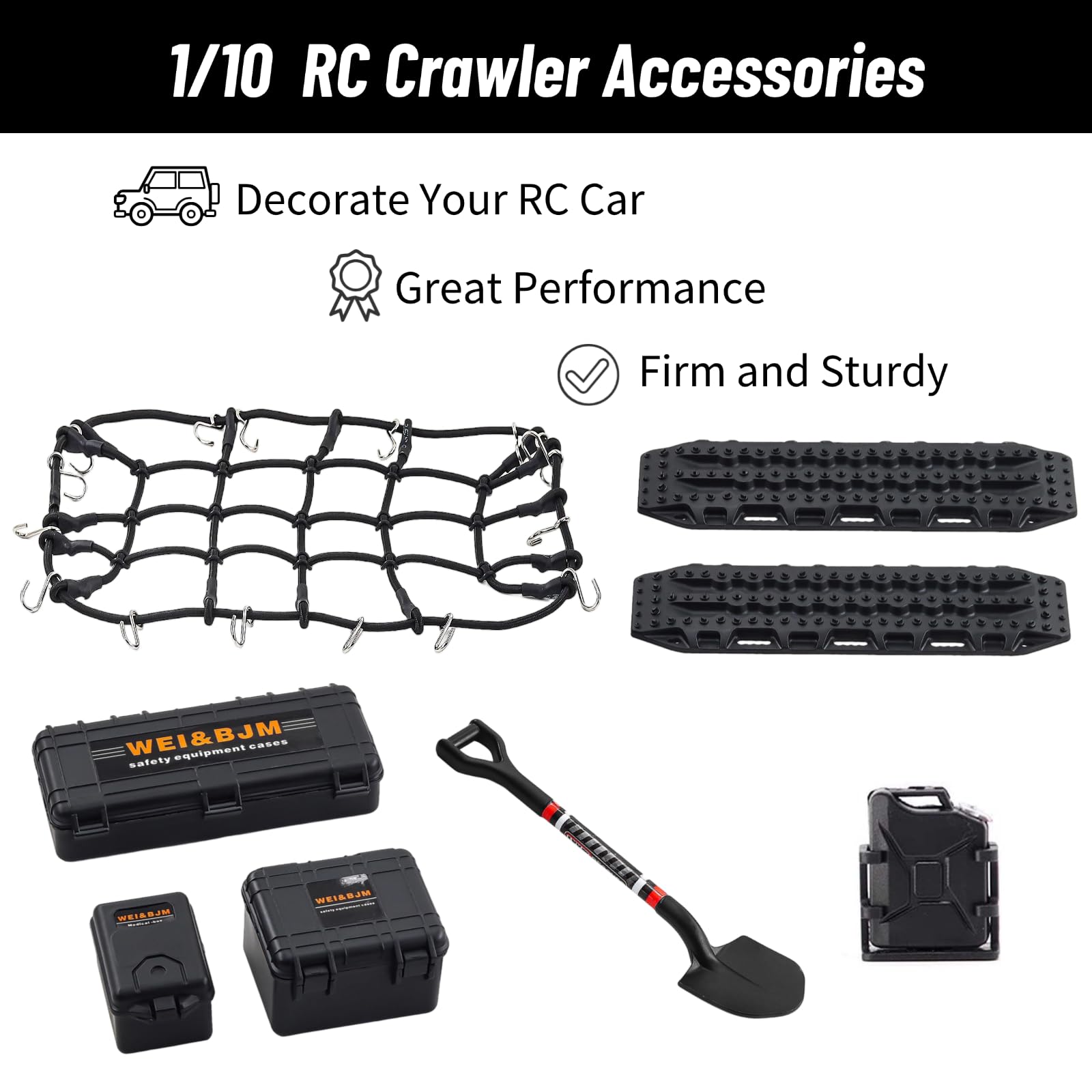 Accessoires pour RC Crawler 1/10, Décoration de Toit de Voiture RC avec Filet de Bagages & Kit Scale Deko Adapté aux Modèles 1:10 comme Traxxas TRX-4,Axial SCX10 III (Noir 1/10)