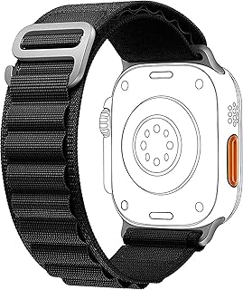 سوار ساعة بديل من قماش النايلون المنسوج من سينجل باين لساعة آبل 8/7/6/5/4/3/2/1/اس اي/الترا، مقاس 49/45/44/42 ملم - مناسب للرجال والنساء (أسود، 42، 45، 45 ملم)