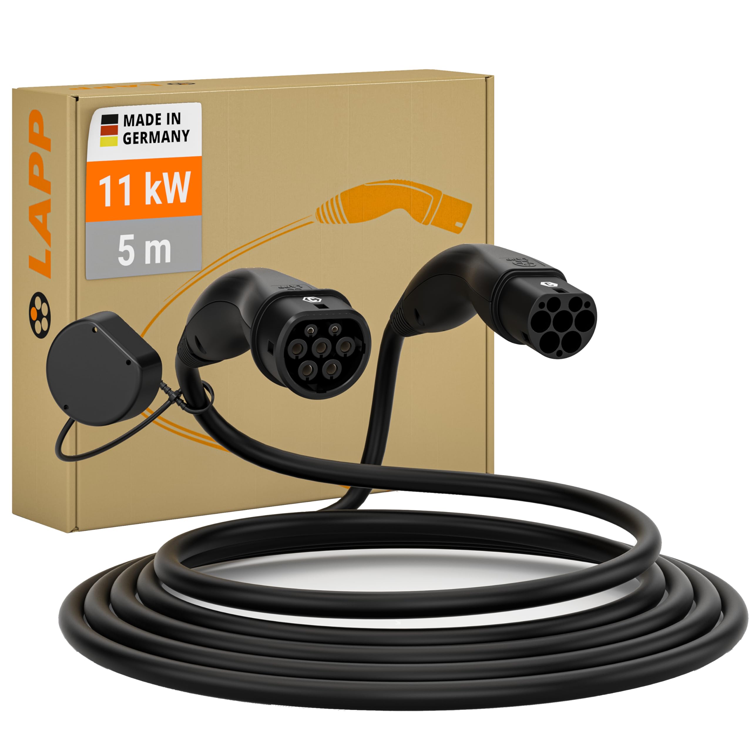Lapp Mobility Helix EV Cable de Carga Tipo 2, 11 kW/Autorretráctil / 20 A/Trifásico/Cable de Carga para Coches eléctricos/Modo 3 / 5m