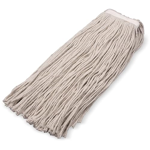 SPARTA Flo-Pac - Cabezal de trapeador de algodón, extremo cortado, banda estrecha con banda blanca para limpieza organizada, 44 pulgadas, bronceado,