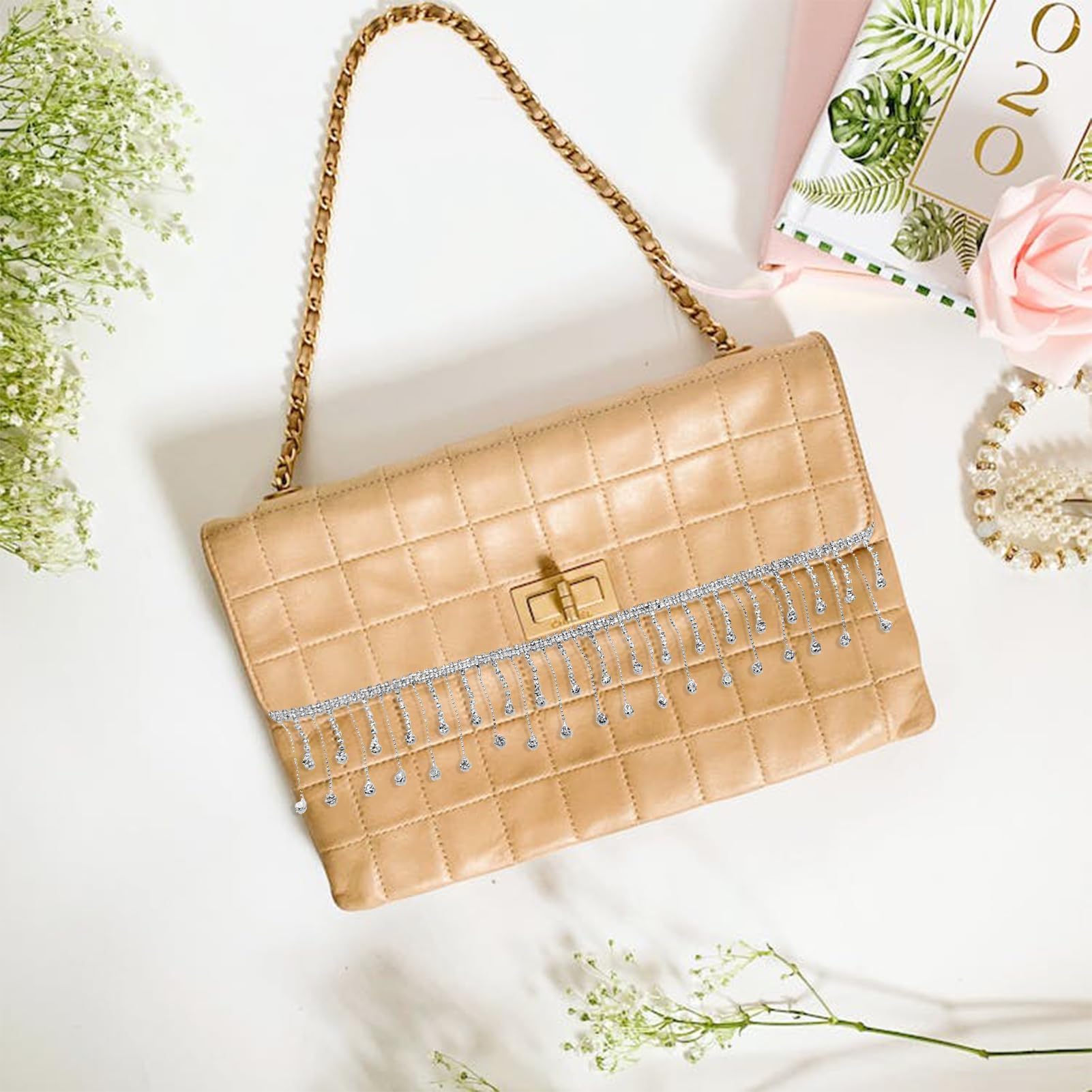 Catena di Strass per Abiti, Catena con nappa di strass con frange luccicanti per decorazione, Catena con frange a nastro in con in cristallo Bling Diamante per scarpe, Borsa, Decorazione di Nozze