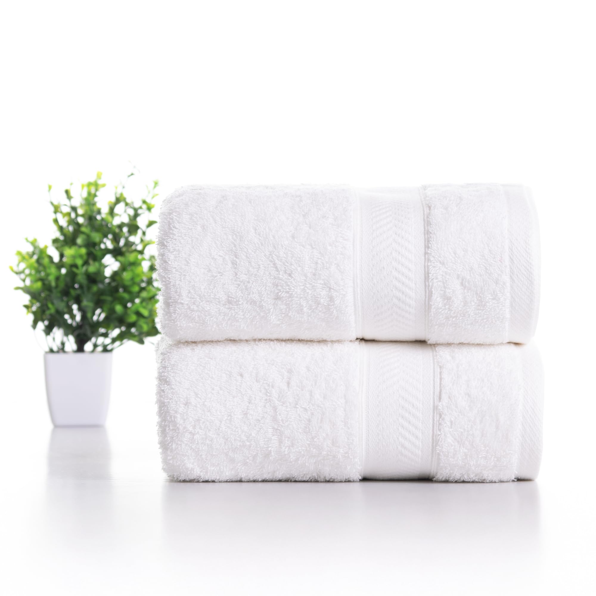 Luxury Plain Bath Towel – Set of 2 Pieces, 70 x 140 cm, 500 GSM, Ultra-Soft & Highly Absorbent Cotton Towel for Bathroom, Spa & Gym- Quick Dry & Durable (White)