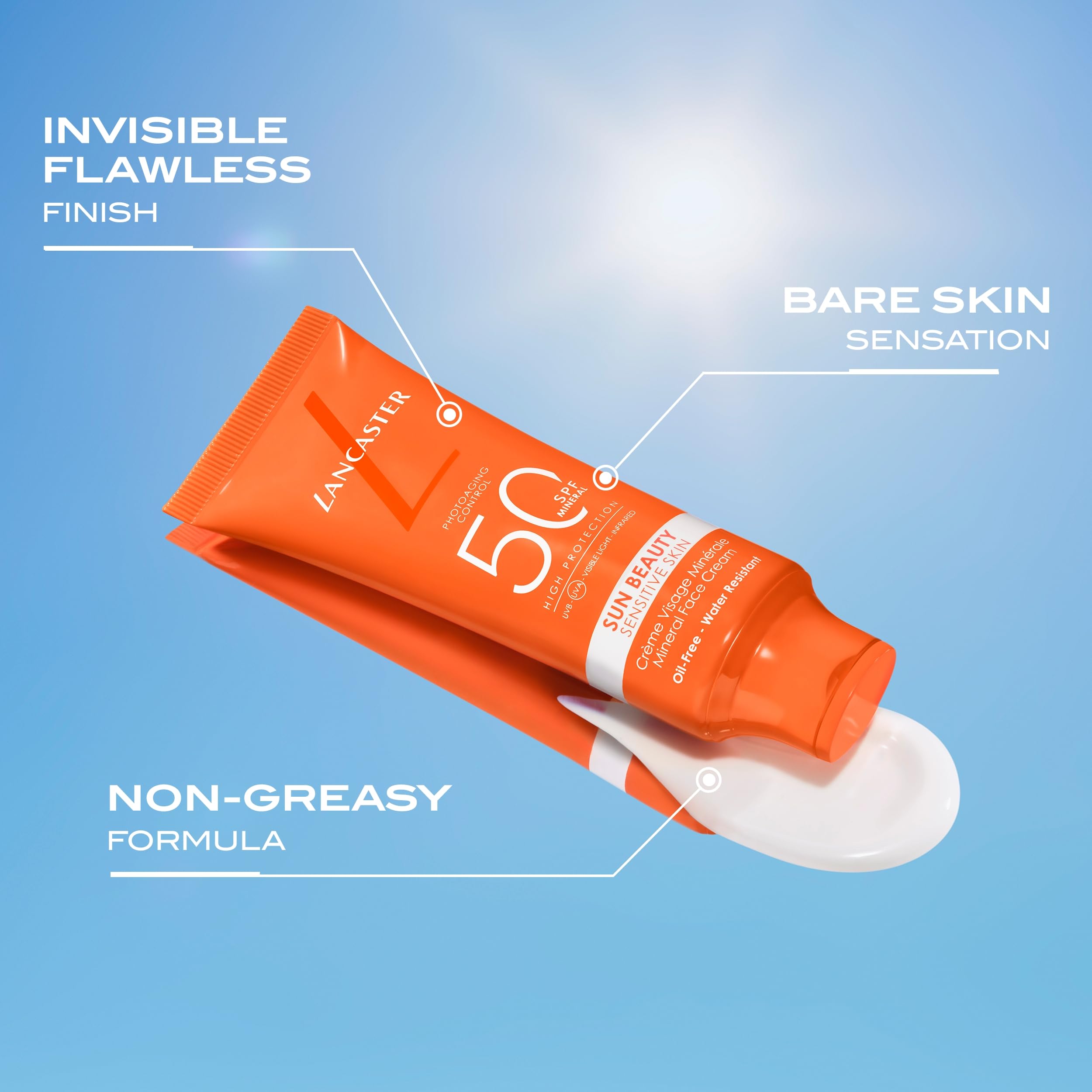 Lancaster Sun Beauty Sensitive Skin Mineral Face Cream SPF50 50ml, Broad Spectrum Sun Protection, With Tan Activator Complex - Image 3