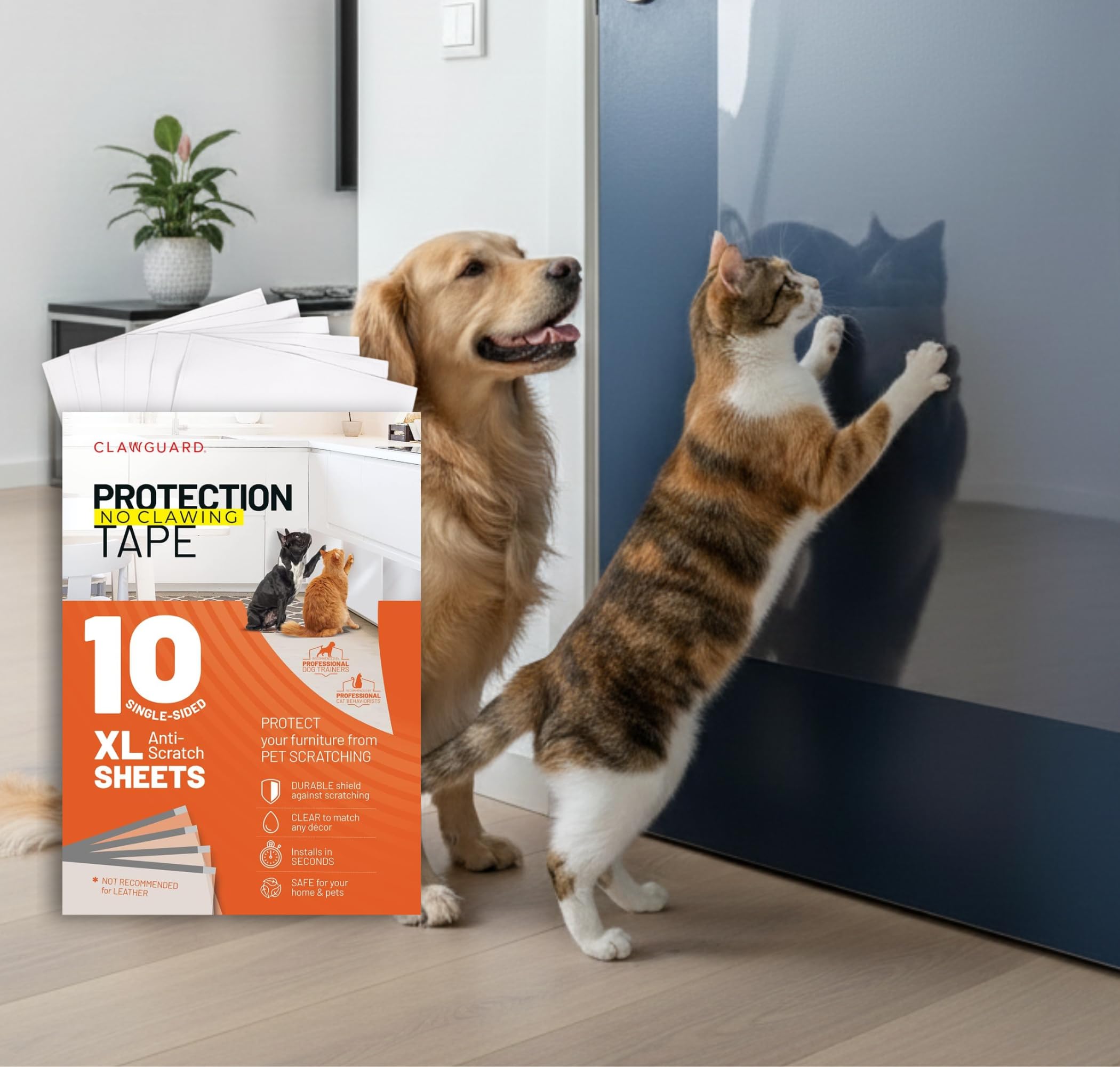 CLAWGUARD Protection Tape Sheets – 10 XL (17x12 in) Pet Scratch Protectors – Door Scratch Protector Dog & Cat – Couch Protector from Cat Claws