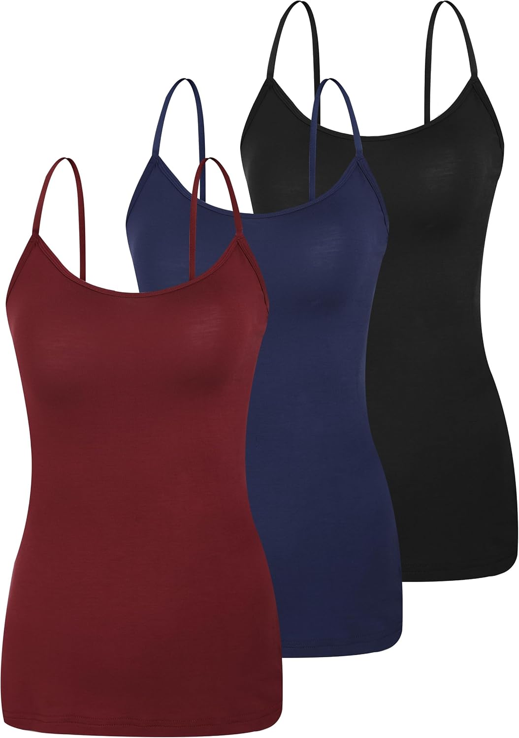 BAMBOO COOL Women's Basic Lingerie Camisole Tank with Adjustable Spaghetti Strap Cute Undershirt 3/4 Pack