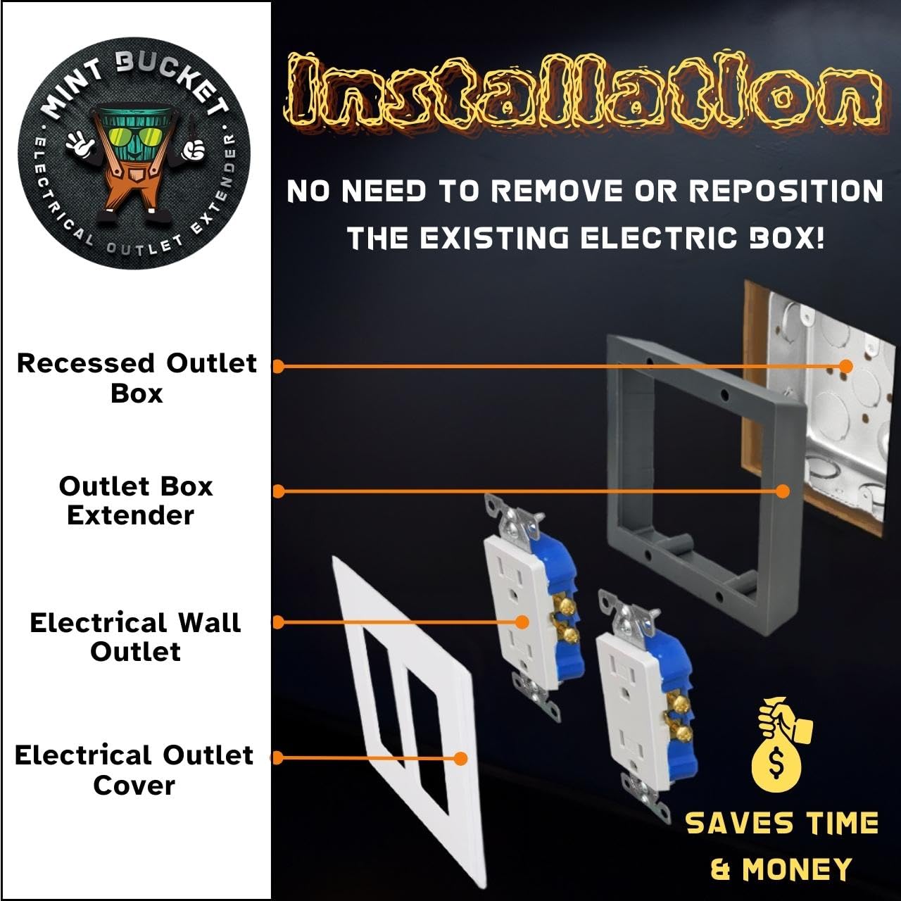 Paquete de 5 extensores de caja de salida de receptáculo de doble banda de 3/4 pulgadas con tornillos de 6-32 x 1.25 pulgadas, extensor de salida eléctrica para interruptores de caja eléctrica e
