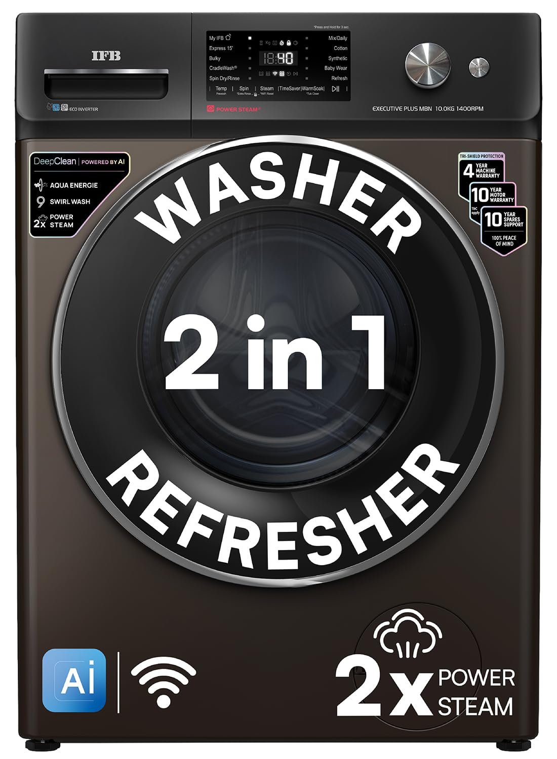 IFB 10 Kg 5 Star, DeepClean® Technology, AI Powered, WiFi, Fully Automatic Front Load Washing Machine (EXECUTIVE PLUS MBN 1014K,PowerSteam®,9 Swirl, Steam Refresh, Inbuilt Heater, Eco Inverter, Mocha)-picture-13