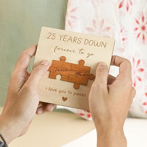 Miniatura 6 de WOODAMORE Tarjeta de regalo única del 25 aniversario para marido y esposa, regalos de madera de 25 años para ella y él, tarjeta de aniversario de