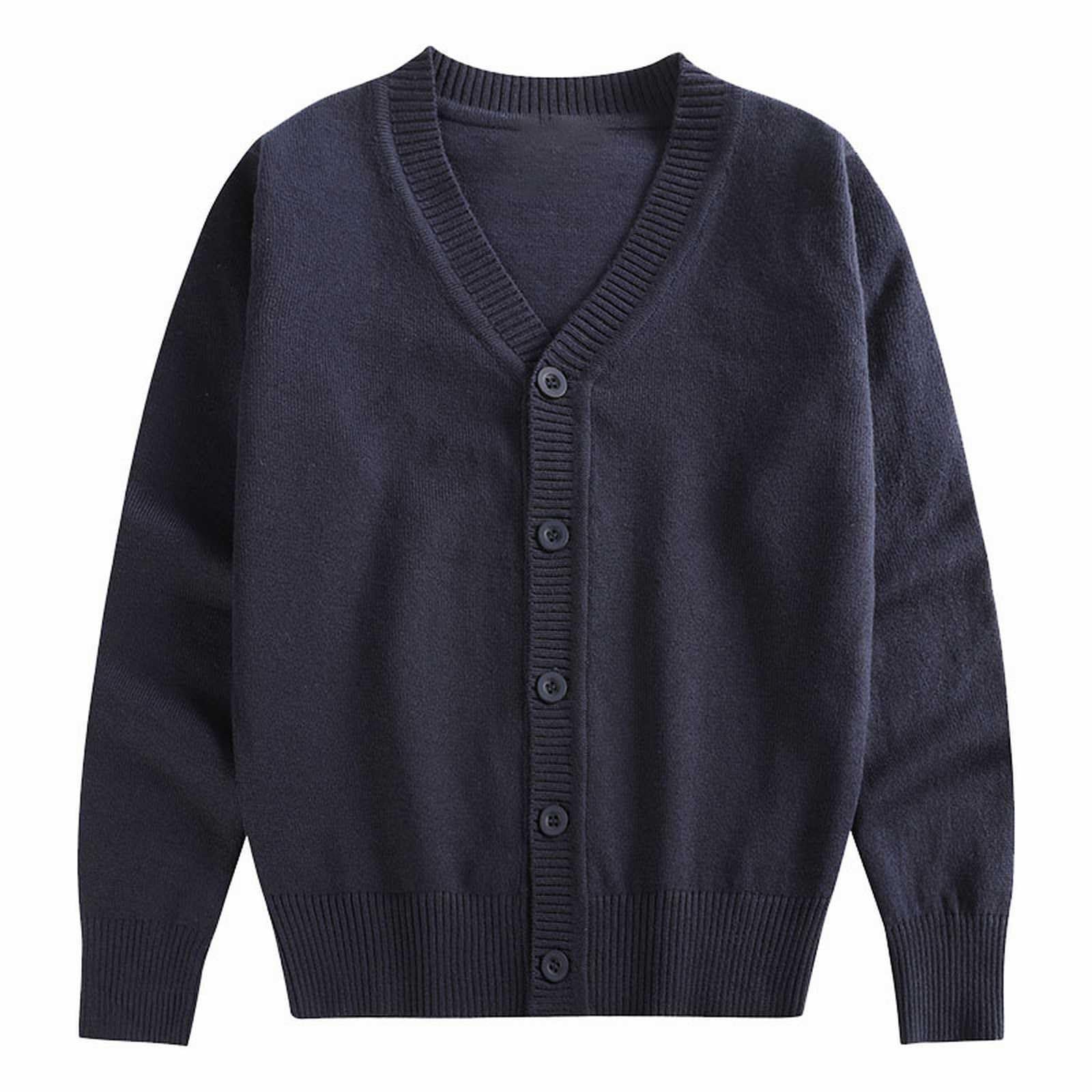 Toddler Boys Girls Cardigan Sweater Autumn/Winter Solid Color Knitted Jacket Party Birthday Big (Blue, 18-24 Months)