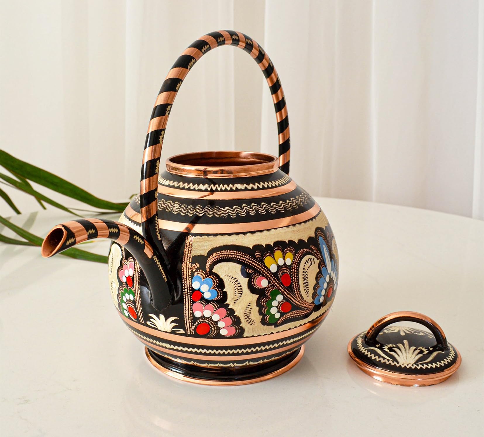 Kupferblumengießkanne, handgefertigter Gießtopf, Mini-Pflanzengießtopf, Kupferkrug, Gießkanne für Blumen (handbemalt)
