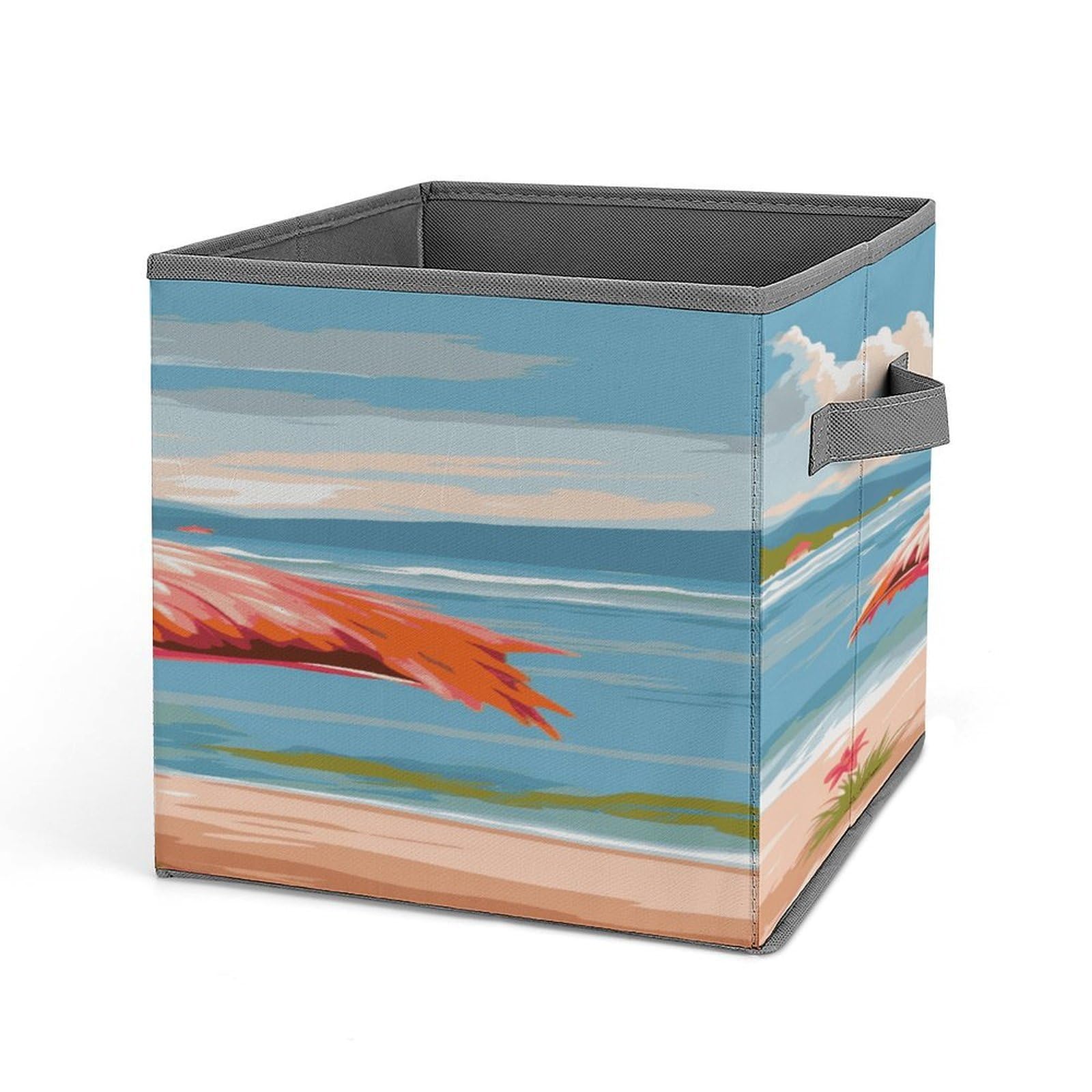 Fodpand Style Flamingo Beach Storage Cubes Foldable Decorative Fabric, Storage Bins Baskets With Handles, Closet Organizers And Storage For Home, Office,Closet, Clothes