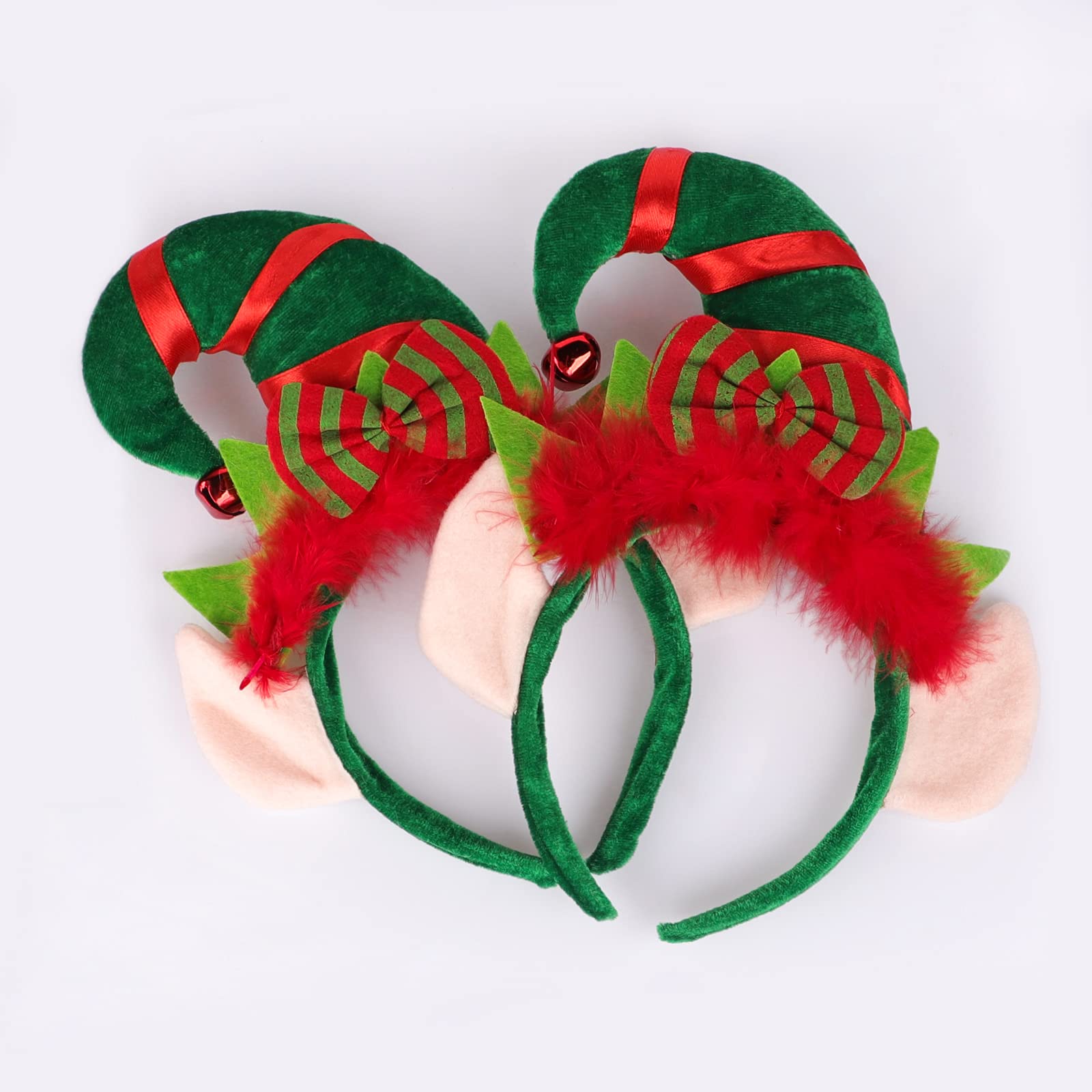 XINCHIA 2pcs Christmas Elf Hat Headband Pointed HairHoop with Feather Bowknot Cute Christmas Hat Hairband Fancy Dress Costume Accessory Party Headwear Xmas Novelty Hair Accessories Decor - Image 2