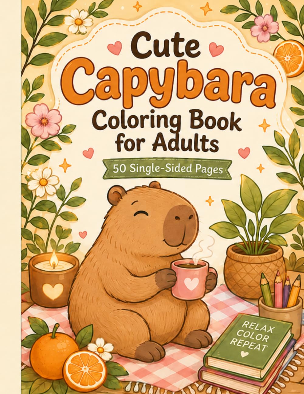 Cute Capybara Coloring Book for Adults: 50 Bold & Easy Coloring Pages with Cute Capybaras, Cozy Scenes and Relaxing Animal Designs