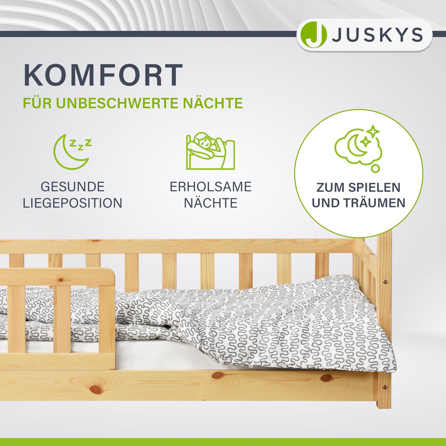 Juskys® Kinderbett Marli 90 x 200 cm mit Rausfallschutz, Lattenrost und Dach - Massivholz Hausbett für Kinder - Bett in Natur