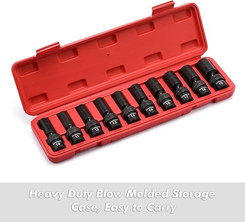 Miniatura 9 de CASOMAN Juego de dados de impacto universal estándar profundo de 10 piezas, 38 pulgadas, 6 puntos, CR-MO, métrico, 0.394-0.748 in