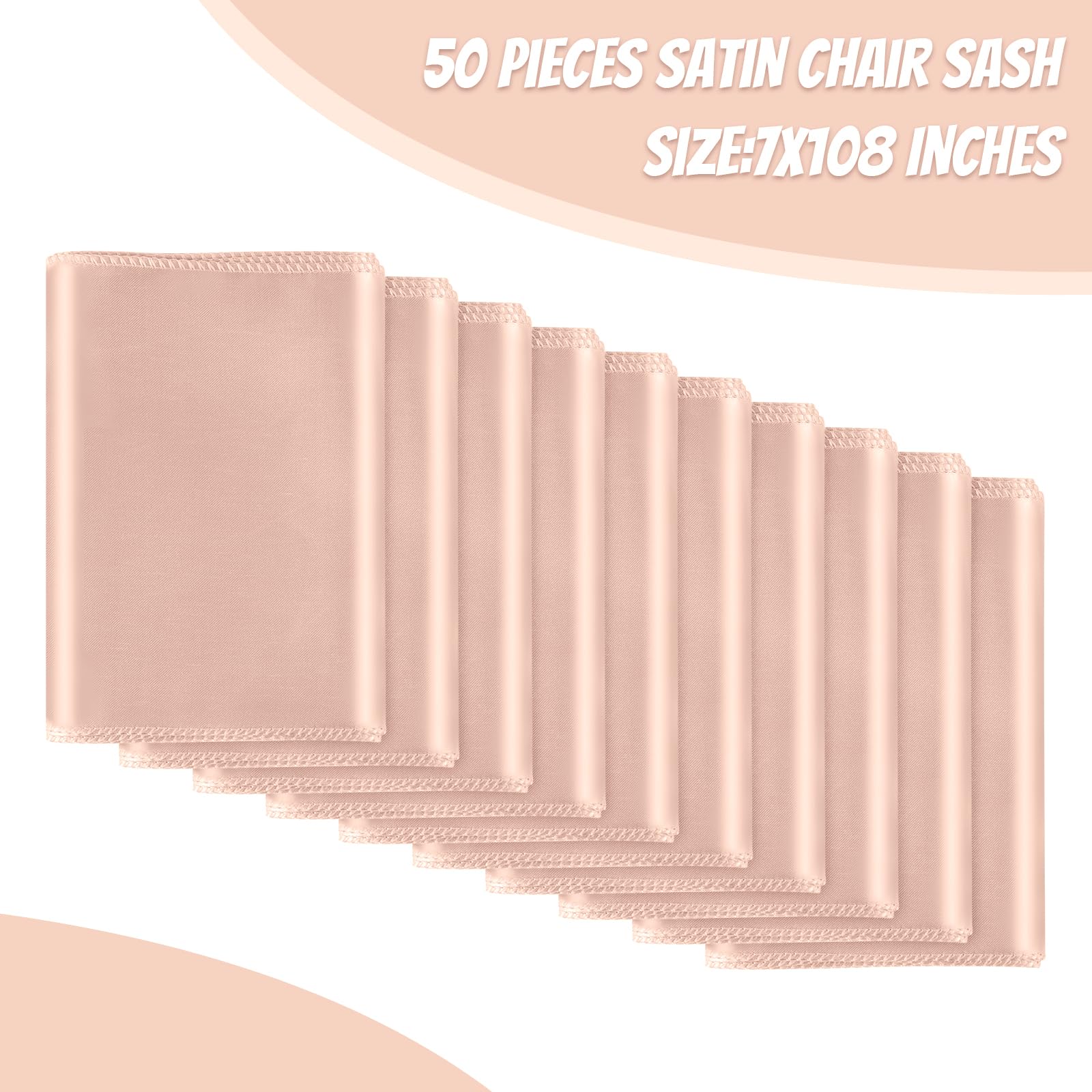 50 lazos universales de satén rosa rubor para sillas, lazos traseros para bodas, fiestas, recepciones, eventos, banquetes, hoteles, eventos, decoración de fundas de sillas (7 x 108 pulgadas)