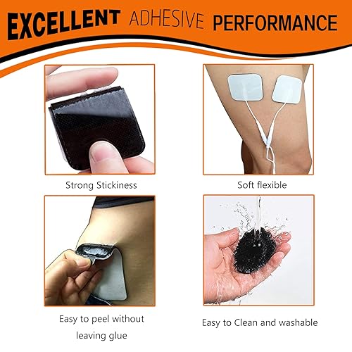 Miniatura 10 de 24 almohadillas de repuesto para unidades TENS de 2 x 2, electrodos libres de látex compatibles con máquina TENS, conectores de clavija de 0.079 in