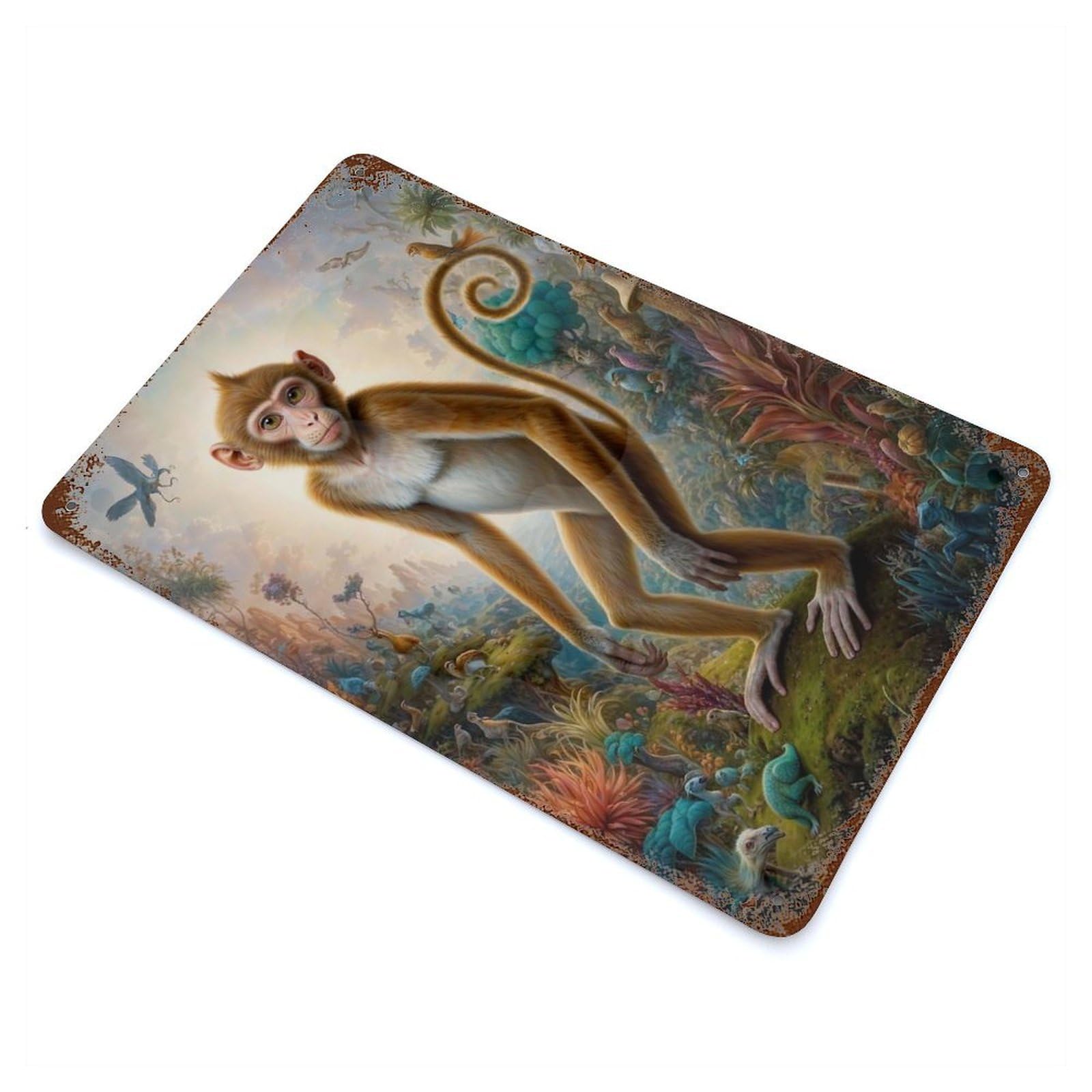 Magical Monkey Safari 11.8"x7.9" Rustic Tin Plaque, Industrial Home Decor for Farmhouse, Kitchen And Entryway Decor