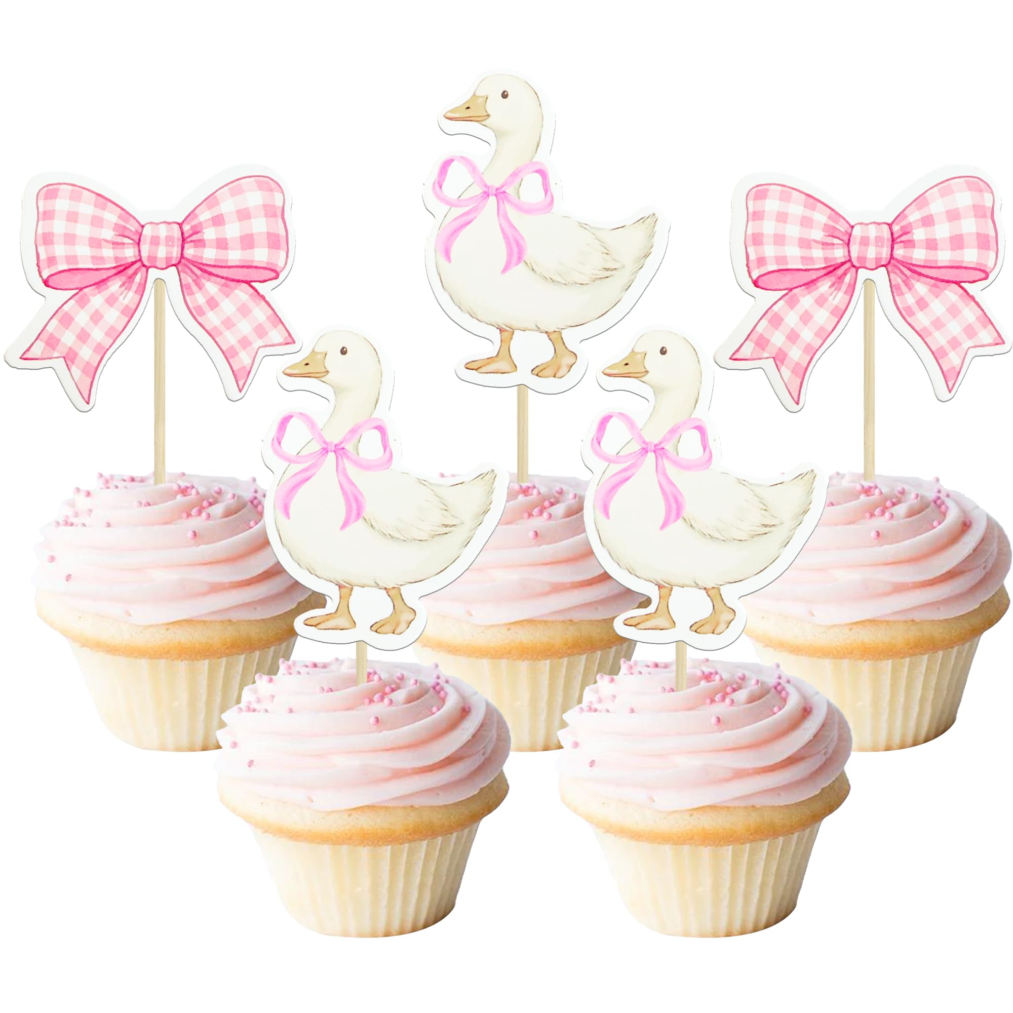 Gyufise 36Pcs Silly Goose Cupcake Toppers Birthday White Goose Baby Shower Theme Kids Baby Boy Girl Decorations Party Supplies for Baby Boy Girl Cake Decorations Birthday Party Supplies