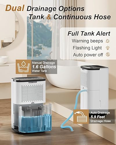 Miniatura 6 de Deshumidificador de 4800 pies cuadrados para sótano, deshumidificadores silenciosos de 50 pintas para el hogar con manguera de drenaje, control