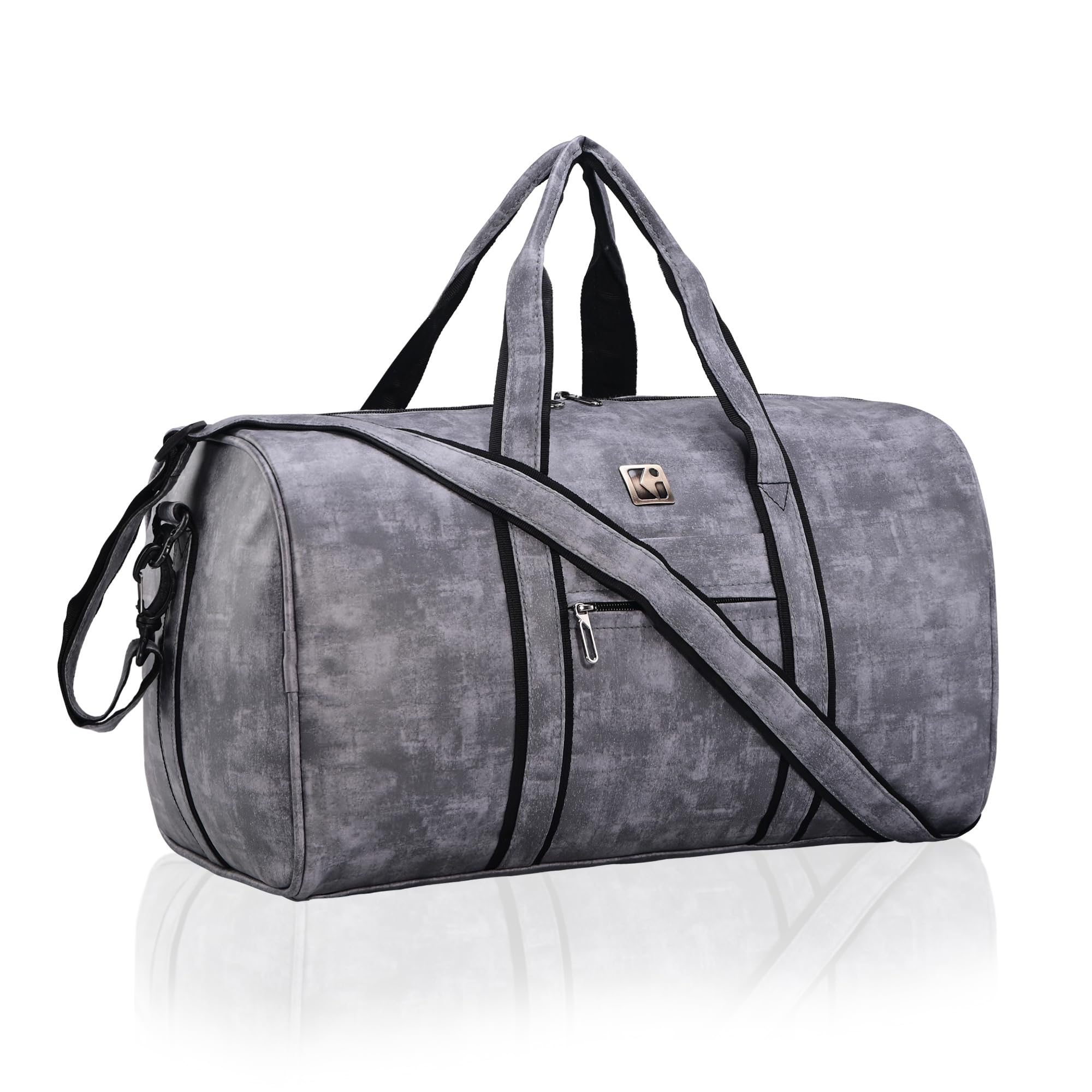 kuber industries Premium Leather Duffle Bags for Travel for Women & Men | Spacious Cabin Bag with Detachable Shoulder Strap & Handle | Water Resistant Luggage Bag for Travelling & Tour | Grey-picture-13