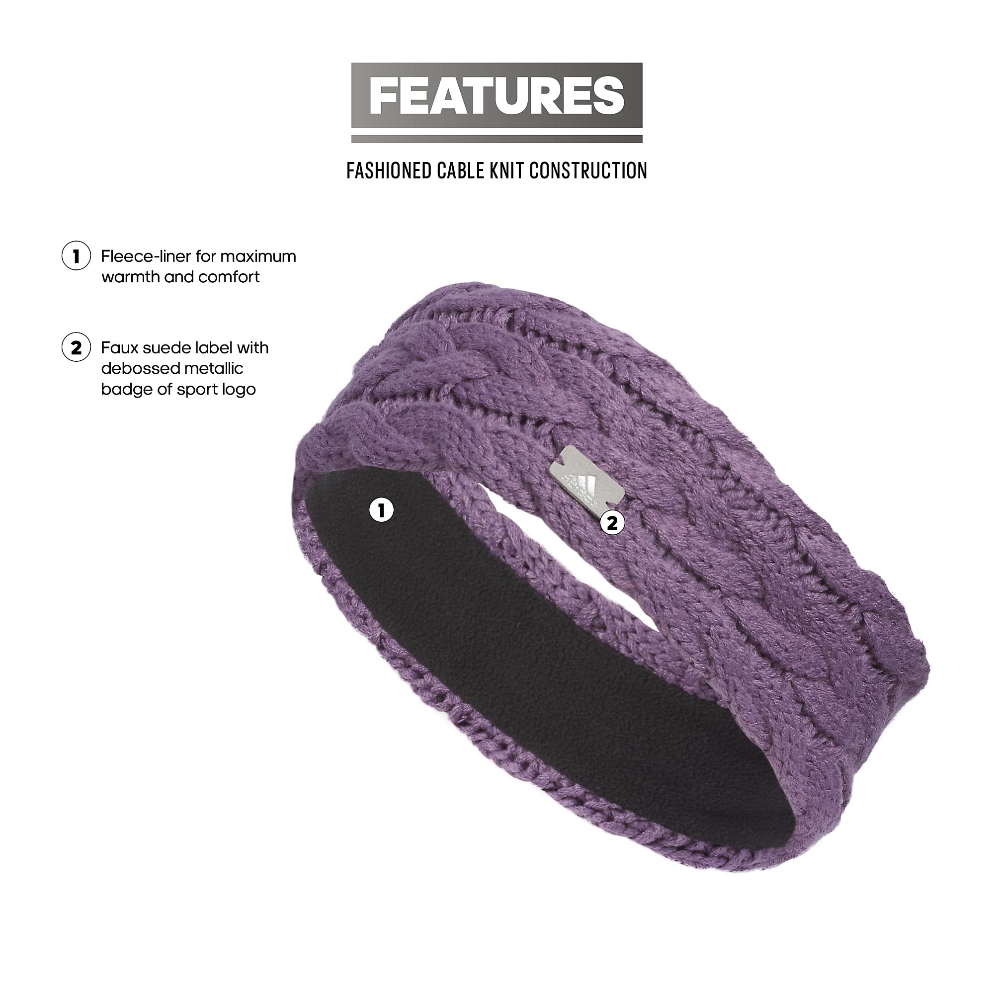 adidas Damen Fashion Knit Stirnband Shadow Violet/Grau/Silber Metallic, Einheitsgröße, Shadow Violet/Grau/Silber Metallic/Mode, 1 Count (Pack of 1)