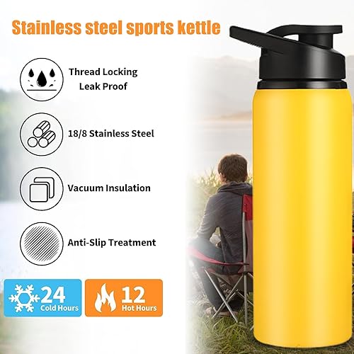 Miniatura 2 de Botella de agua deportiva de 24 onzas, botella de agua de metal de acero inoxidable para hombres, mujeres y niños, a prueba de fugas, botella de