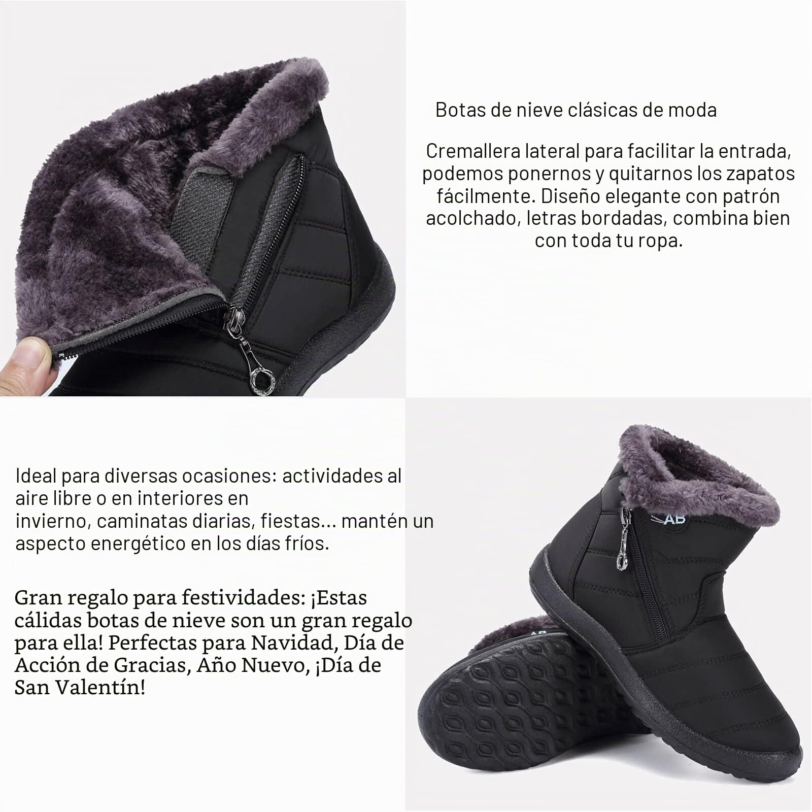 Maxome Botas Mujer Invierno Botines de Nieve Forradas Calientes Boots Zapatos con Cremallera Lateral Planas Botas Outdoor Cómodas Antideslizante Ligero Botines