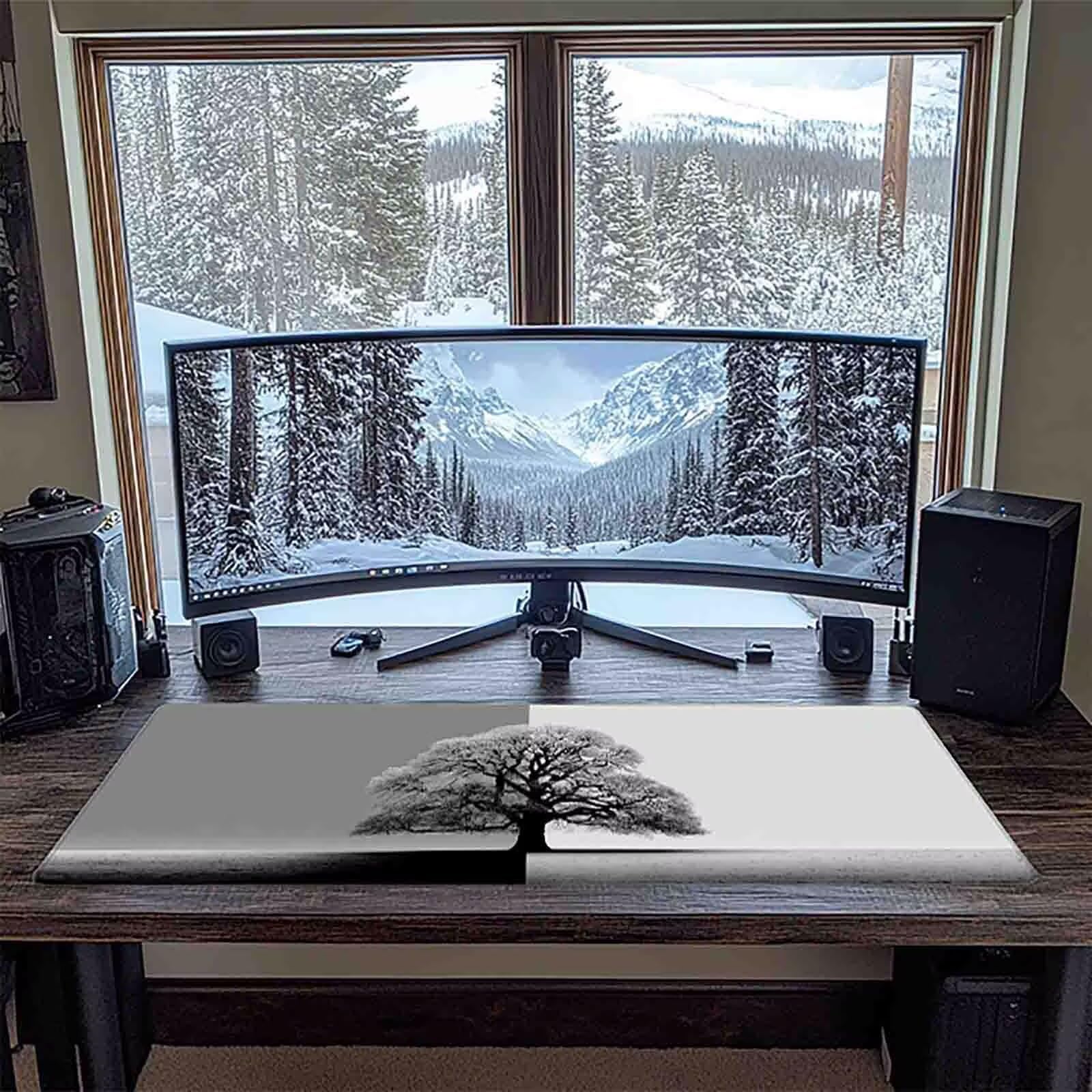 Tappetino Mouse XXL 1000x500mm Grigio Mousepad Albero Tappetino Scrivania Grande, con base in Gomma Antiscivolo, Impermeabile Sottomano Scrivania per Computer, Accessori Gaming Mouse Pad 5-1990j
