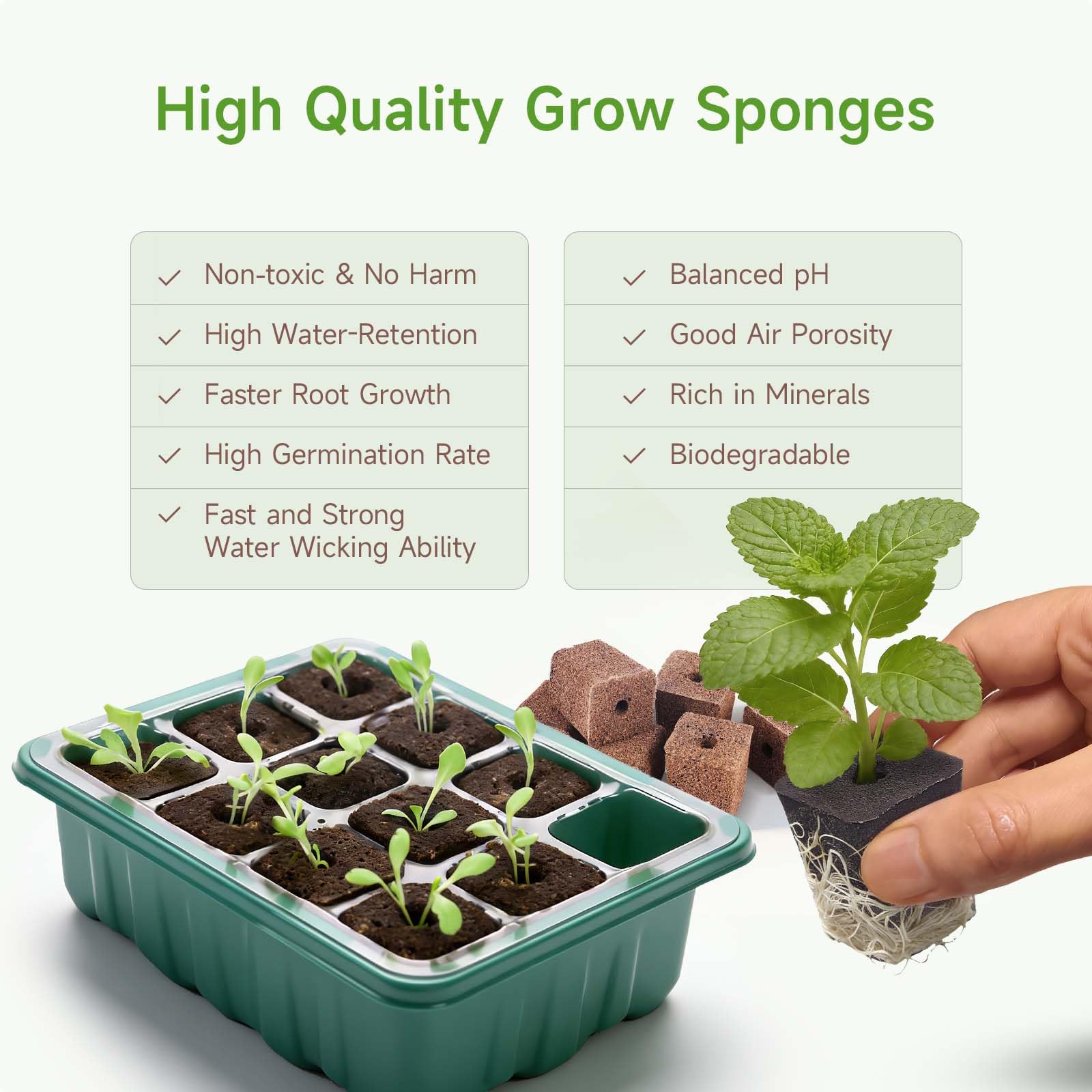 Paquete de 50 esponjas de cultivo, esponja cuadrada de repuesto, esponjas de inicio de plántulas para sistema hidropónico de jardín interior, kits de germinación de enraizamiento