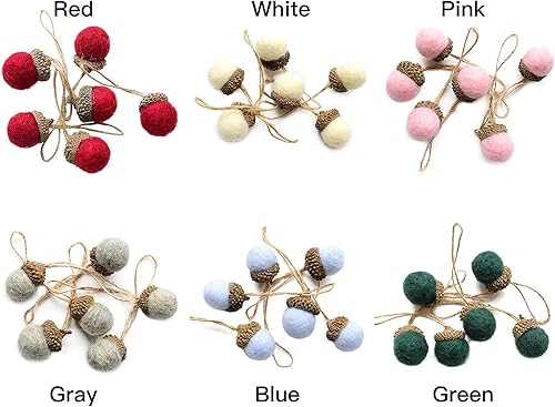 Miniatura 2 de Juego de 24 adornos de bellota de fieltro de lana, bolas de fieltro con cuerda para árbol de Navidad, mantel de pared, fiesta, decoración del hogar,