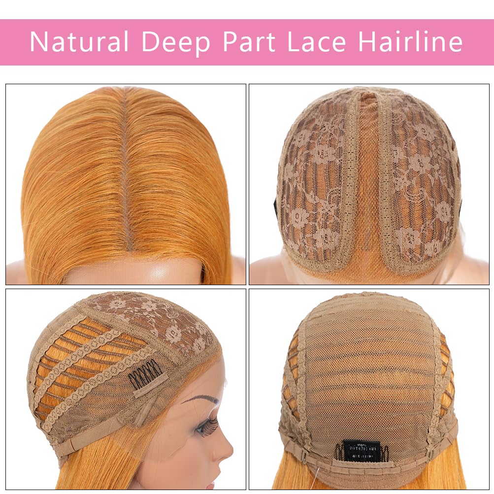 Style Icon 38" Ombre Green Yellow Lemon Wig Super Long Straight Wigs 6" Deeper Middle Part Lace Lace Front Wigs Orange Synthetic Wig (38", ORANGE20)