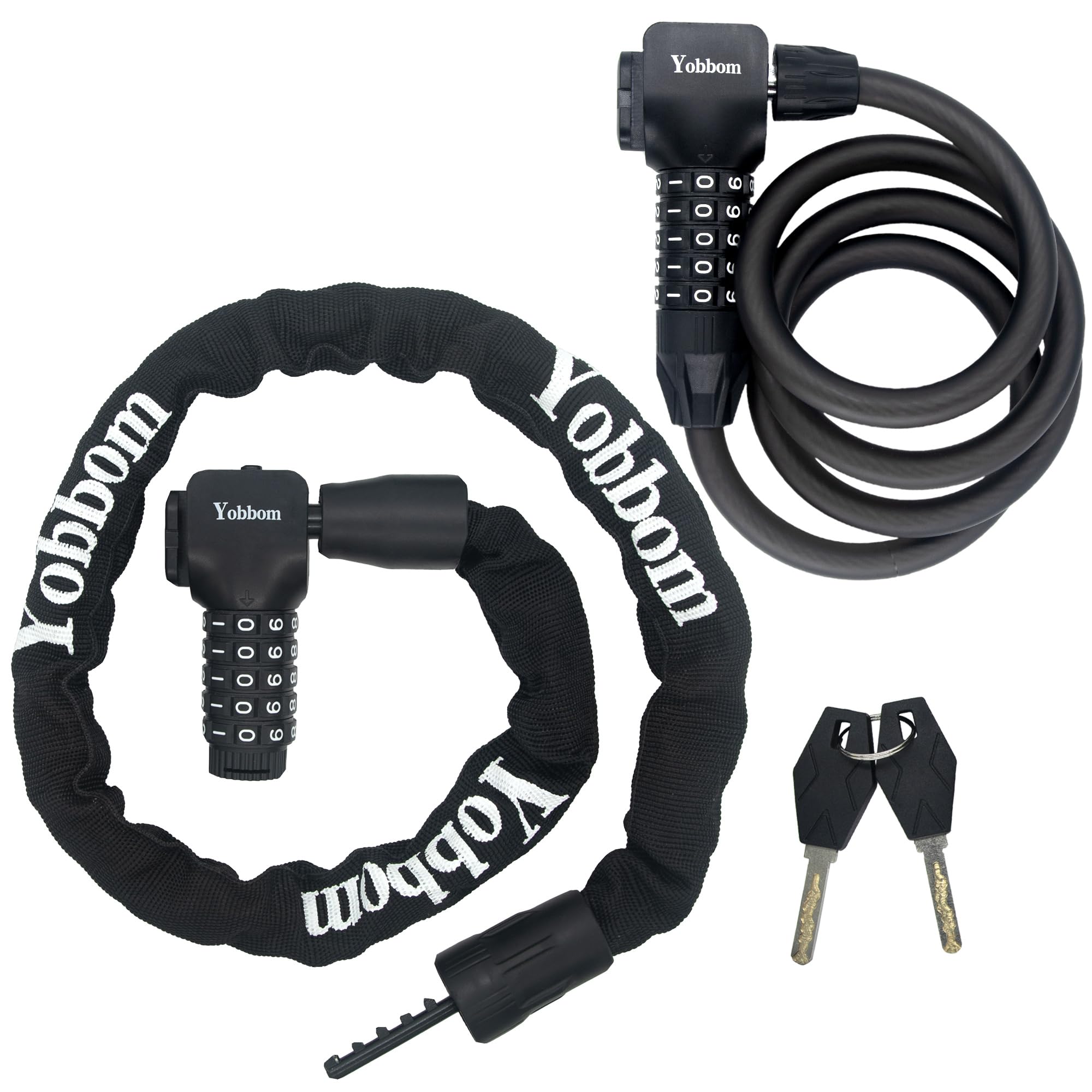 Lucchetto a combinazione resettabile a 5 cifre con 2 chiavi, catena resistente e cavo in acciaio per bicicletta, ebike, cancello, porta