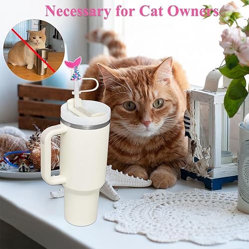 Miniatura 6 de Amreich Tapa de popote de sirena, 4 unidades, color rosa intenso, para copa Stanley, cubierta de popote de silicona para vasos de paja de 0.394