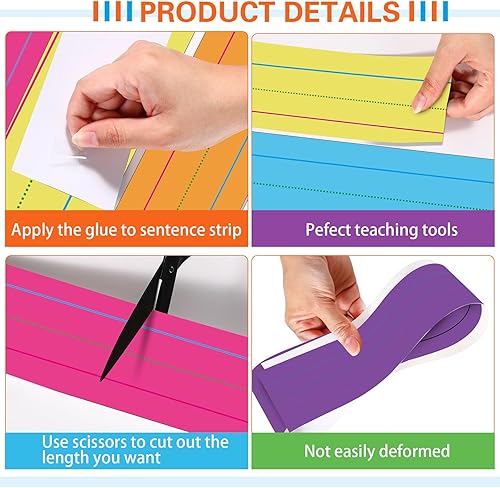 Miniatura 4 de Faccito Paquete de 120 tiras de oración para profesores de 3 x 36 pulgadas, tiras de oración de borrado en seco, tiras rayadas de oraciones de arco