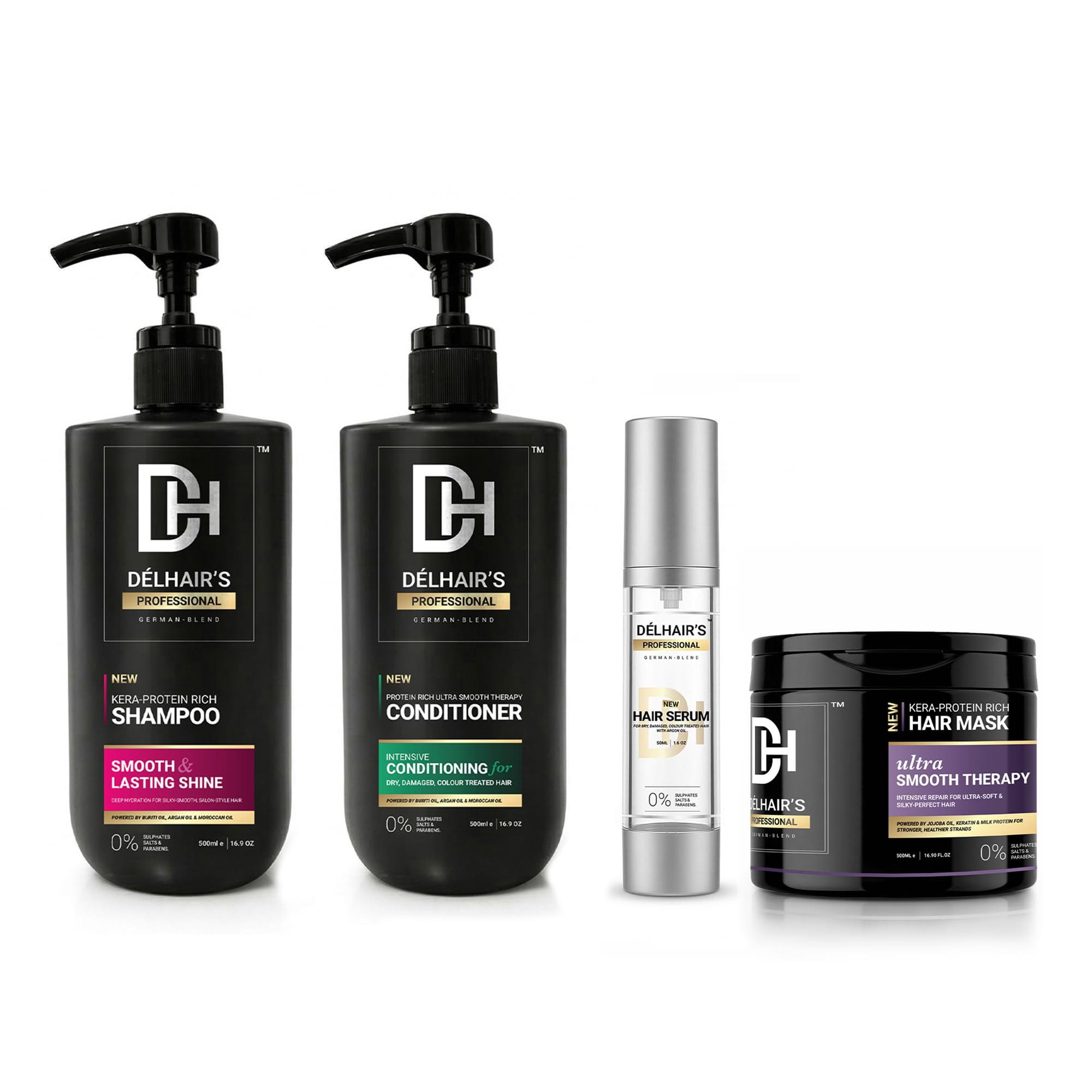 Delhairs Kera Protein Hair Care Combo | Shampoo 500ml + Conditioner 500ml + Hair Serum + Hair Mask | Sulphate Free with Argan, Moroccan & Buriti Oil-image-18