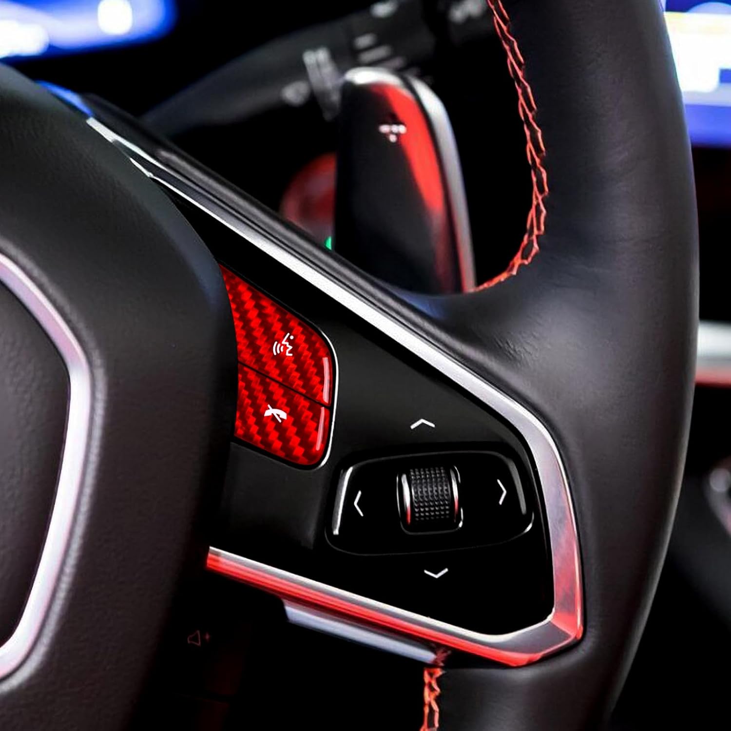 Real Carbon Fiber Steering Wheel Button Covers - for Corvette C8 2020 2021 2022 2023 Carbon Fiber Accessories, Durable Anti-Scratch Protective Accessories (Without Heating Button, Red)