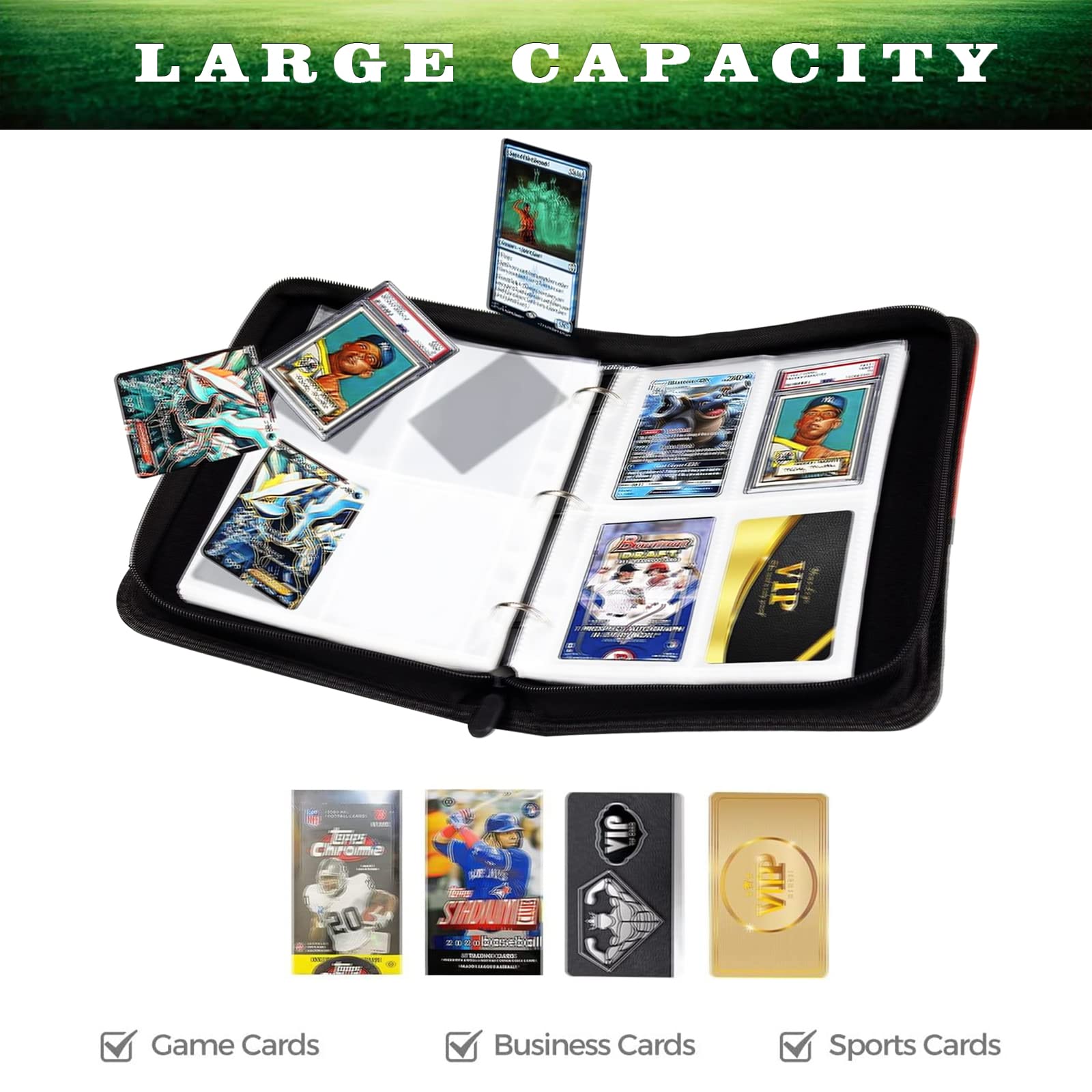 Carpeta de 400 bolsillos para tarjetas de fútbol, soporte para tarjetas de intercambio, álbum de coleccionistas, carpeta de tarjetas de intercambio, 4 bolsillos con 50 fundas extraíbles para tarjetas