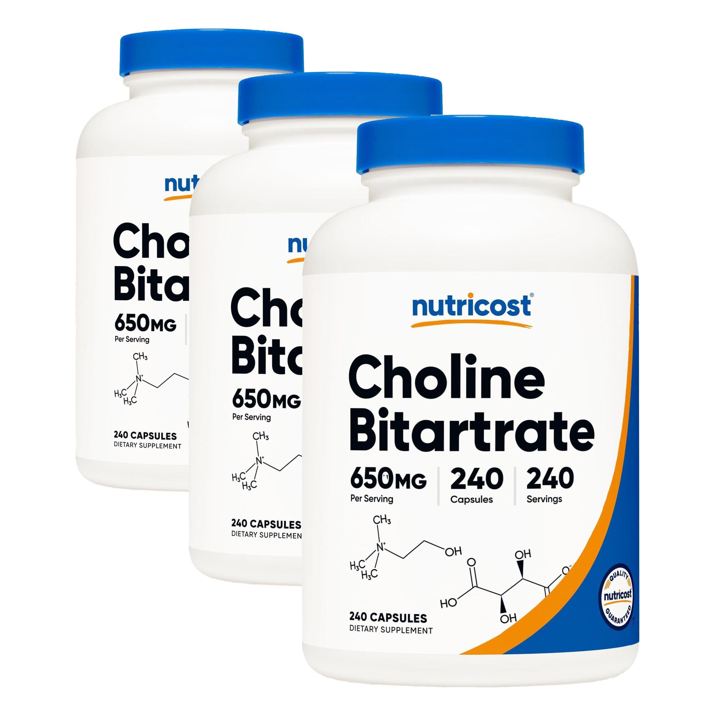 Nutricost Choline Bitartrate (650mg) 240 Vegetarian Capsules (Pack of 3) 240 Count (Pack of 3)