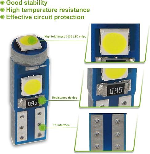 Miniatura 4 de T5 3SMD LED blanco 3030 DC 12V PC74 PC37 PC2721 Ancho del vehículo Indicato Luz de lectura Luz de etiqueta con enchufes giratorios (paquete de 20