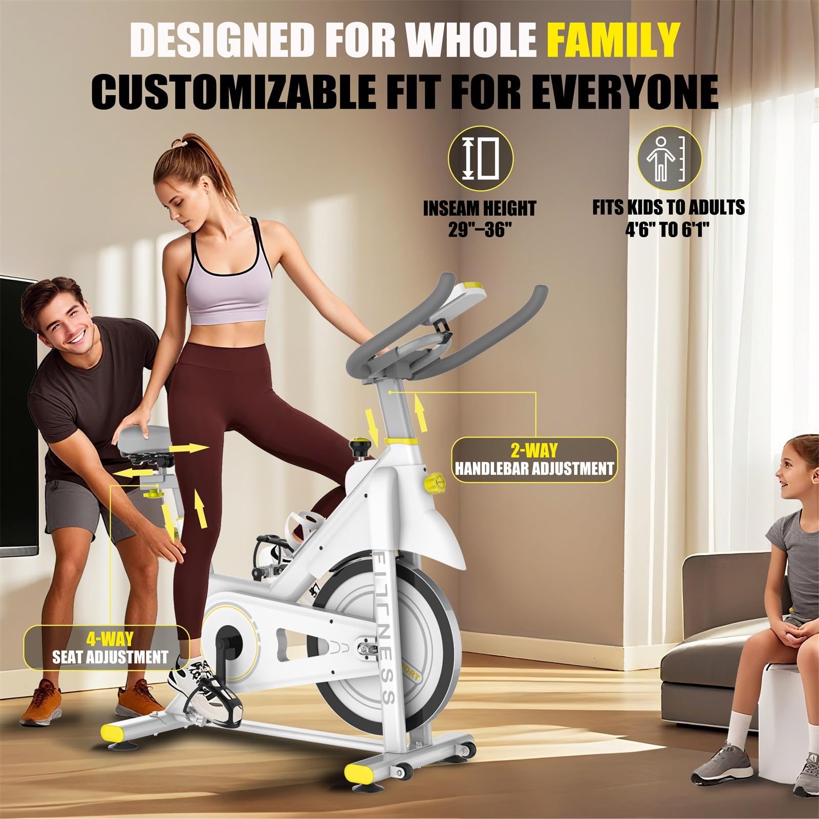 Stacjonarny rower treningowy dla użytkownika o maksymalnej wadze 150 kg z łącznością Bluetooth, monitorem LCD, kołem zamachowym o ciężarze 13,6 kg, regulowanym siedzeniem i uchwytem na tablet