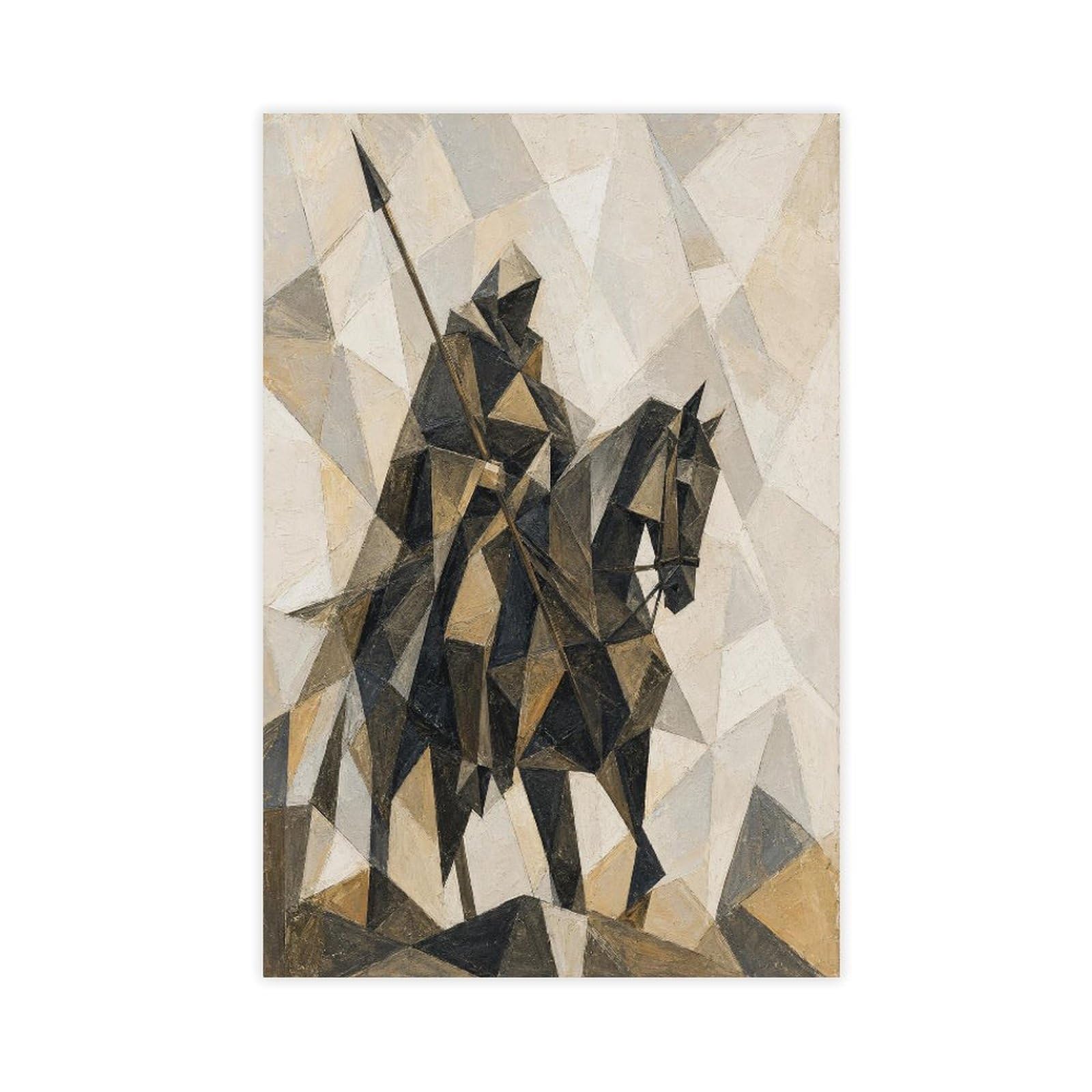 H3b8u2y5 Unframe-Style-18 Geometric Horse Rider Canvas Wall Art, Cubist Dorm Decor