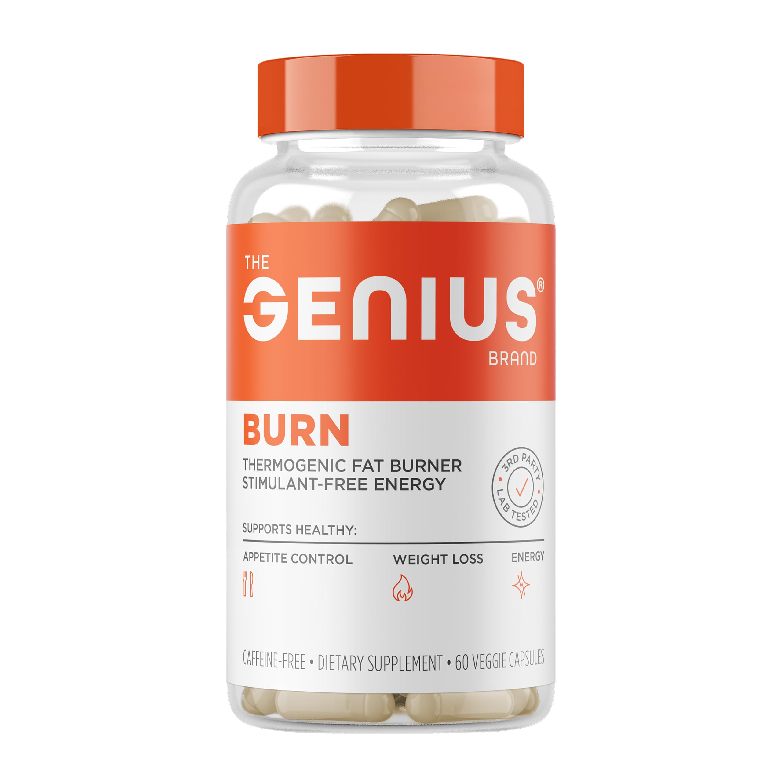 Genius Thermogenic Fat Burner, 60 Diet Veggie Pills - Weight Loss & Metabolism Supplement, Appetite Suppressant & Energy Booster - Caffeine-Free Nootropic Focus & Brain Boost - Ashwagandha & TeaCrine