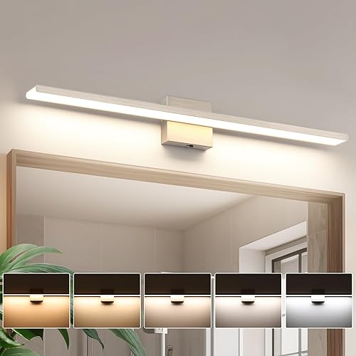 JUSHENG Luces de tocador de níquel cepillado para accesorios de baño, 5CCT regulable, barra de luz LED de tocador para baño, 31.5 pulgadas, 32 W,