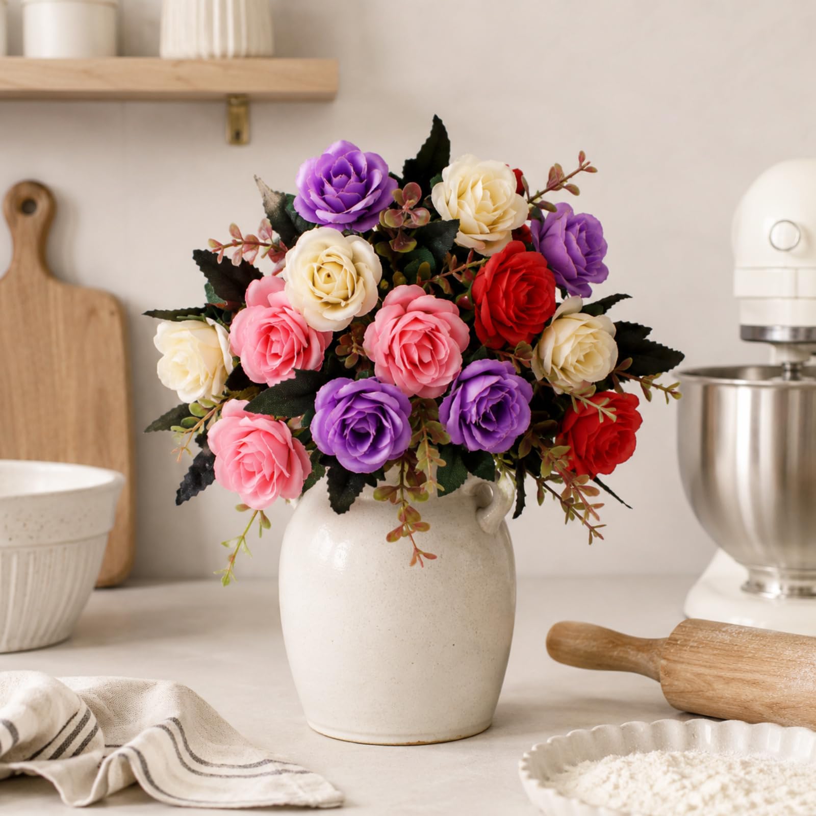 astylishome Artificial Roses 36 Heads Diamond Small Rose Artificial Flowers Silk Bouquets for Home Wedding Party Decoration F2140