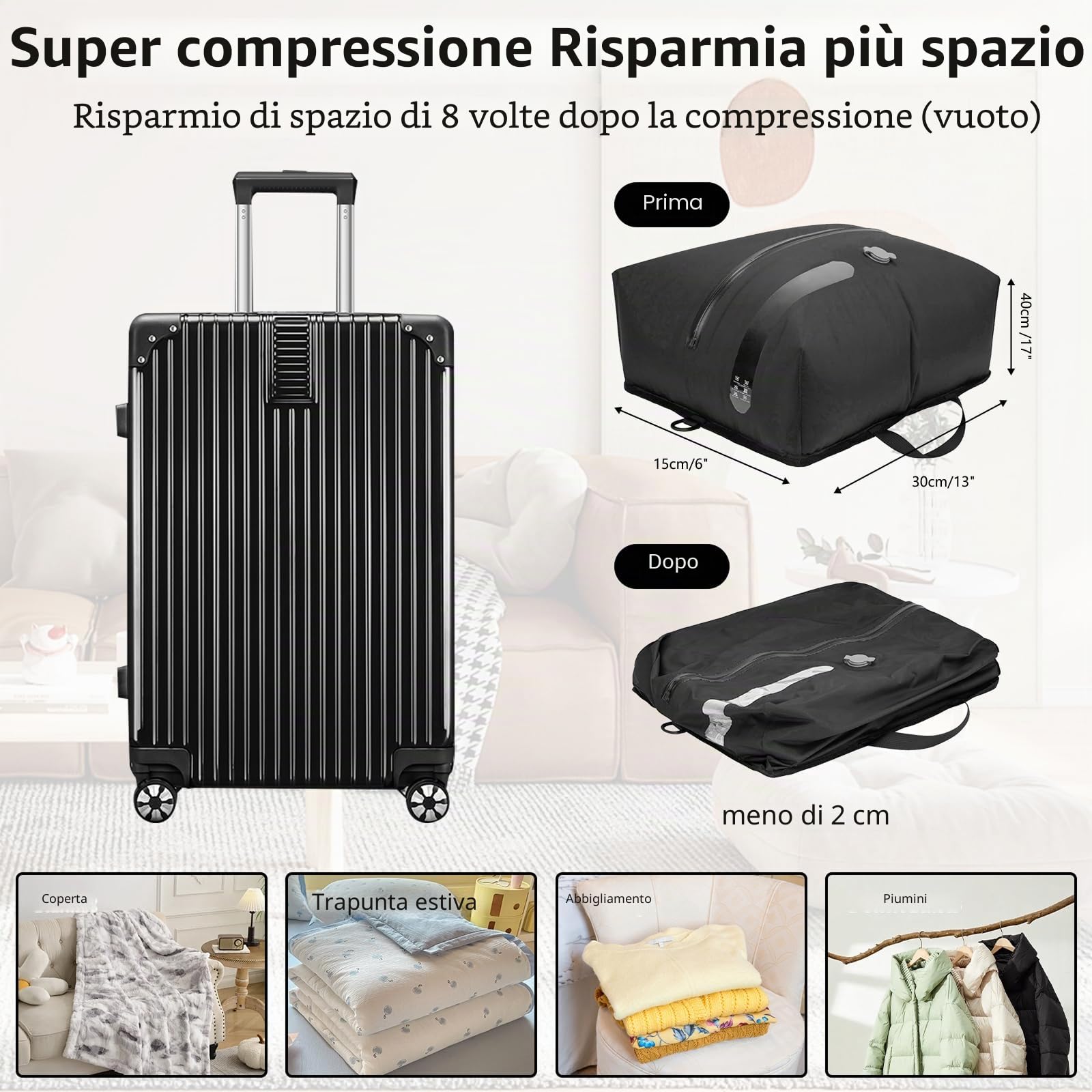 Confezione da 2 sacchetti sottovuoto in TPU con pompa ad aria elettrica, riutilizzabili, impermeabili, da viaggio, in nylon 70D, con chiusura lampo e valvola ermetica, organizer ermetico