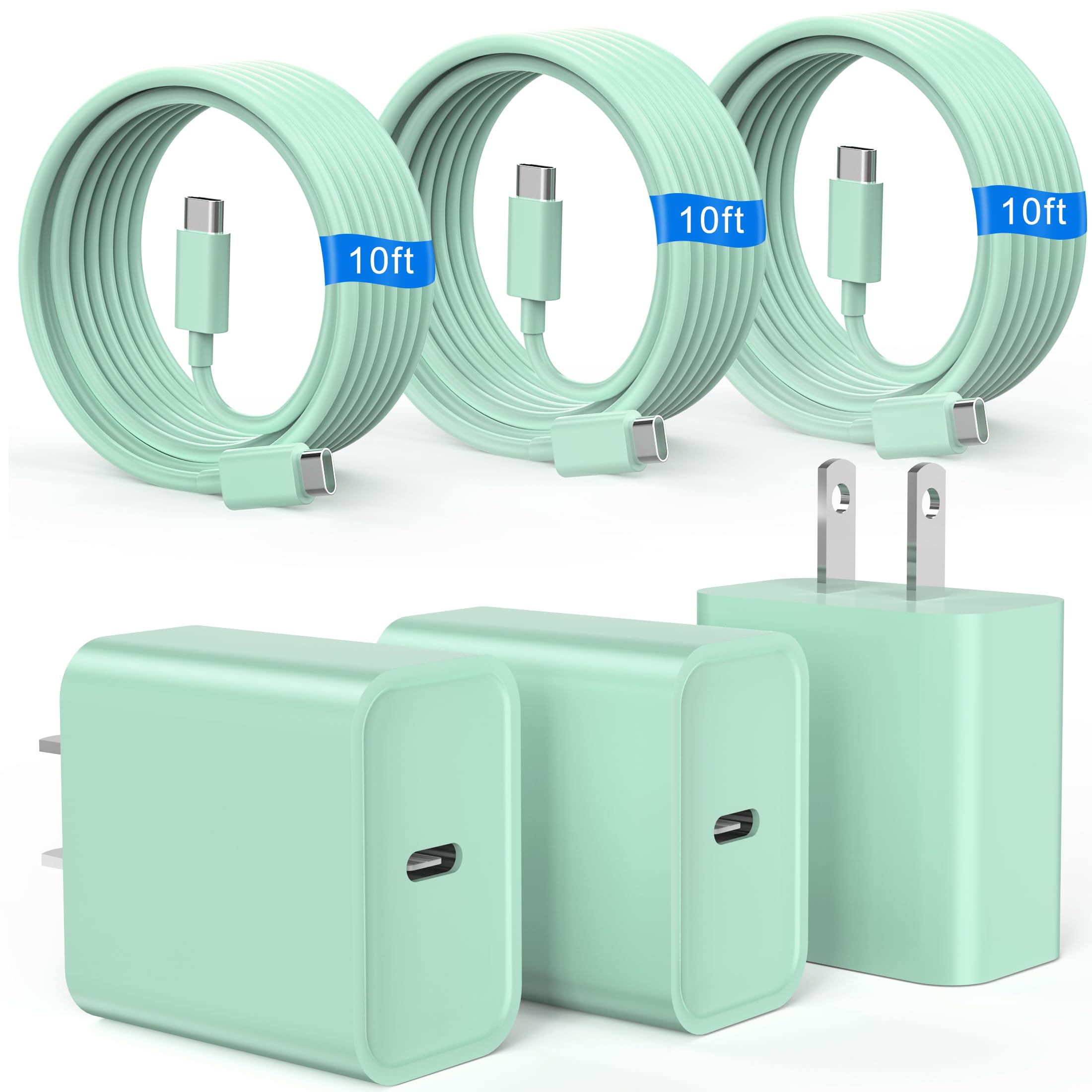 iPhone 18 17 16 15 Charger Fast Charging 10FT Long Cord USB C Block Green | Extra Long 10…