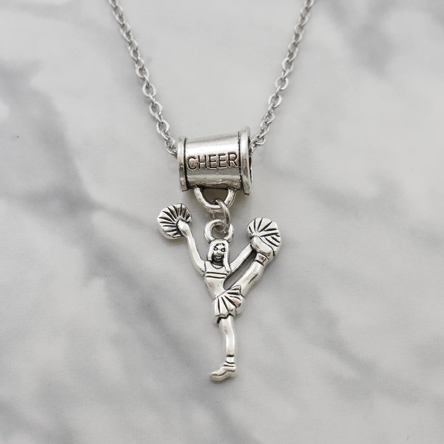 MOM & THREE DAUGHTERS Cheerleader Necklace with Megaphone Charm |14 Inch Stainless Steel Chain with 2 Inch Extender| Cheer Girl | Little Girls Necklace - Image 3